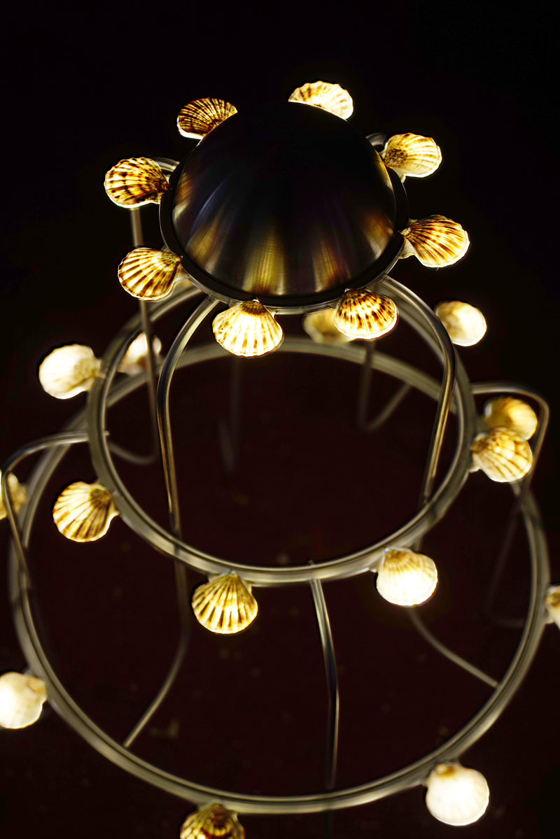 The Lamp With Shells — top view of metal frame with shell lights