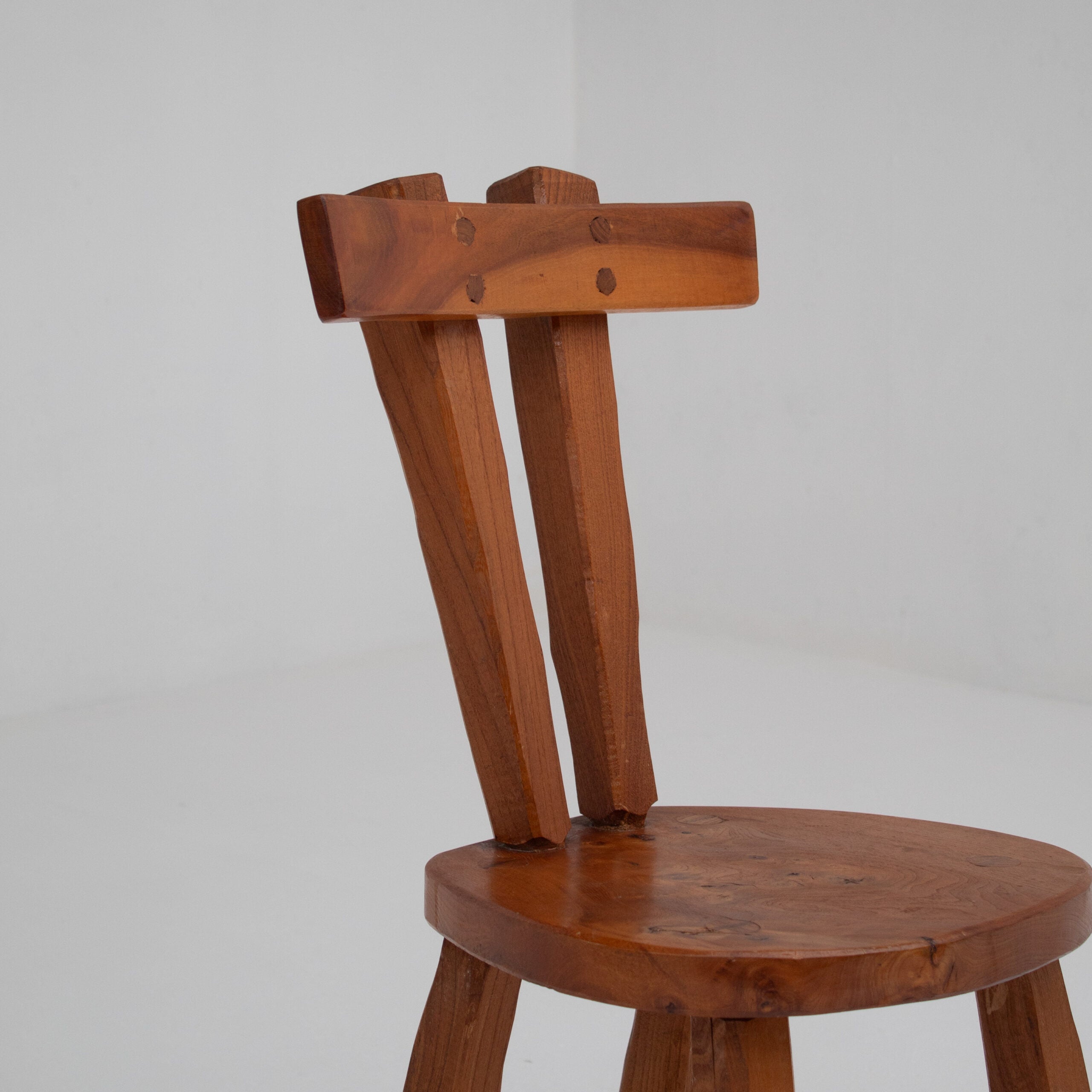 Small Brutalist Solid Elm Chair, France — alternate view