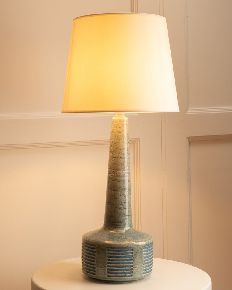 Palshus ceramic table lamp with blue striped pattern and white shade