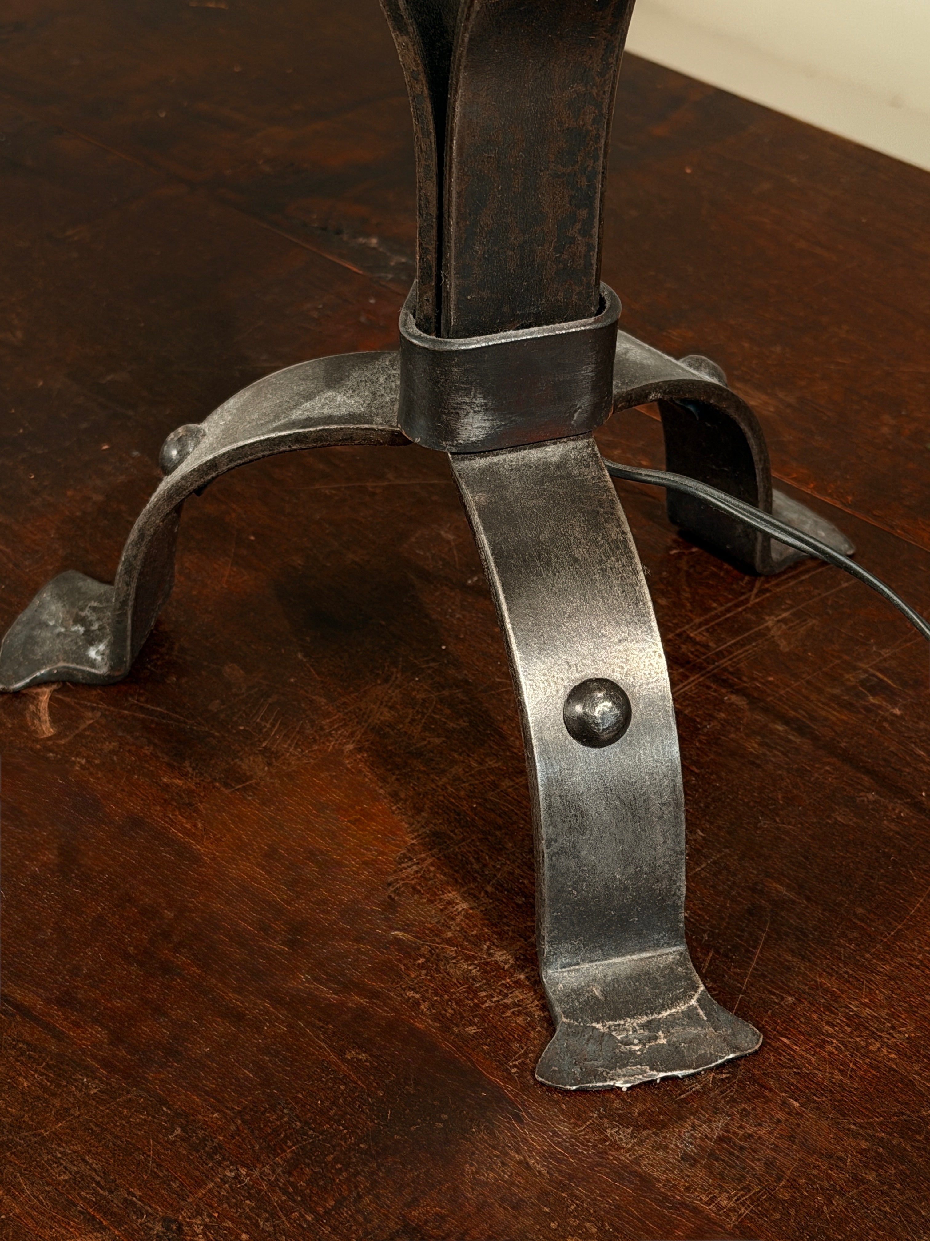 Wrought-iron lamp base, folk art, France, circa 1950 — alternate view