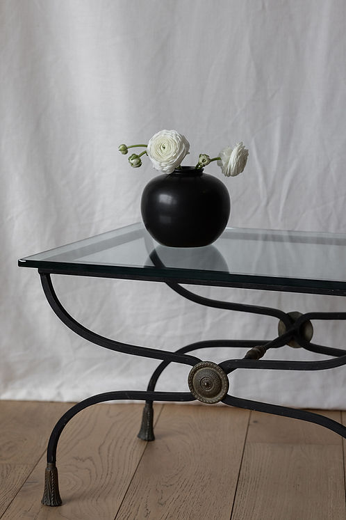 Curved Iron & Glass Coffee Table — close-up