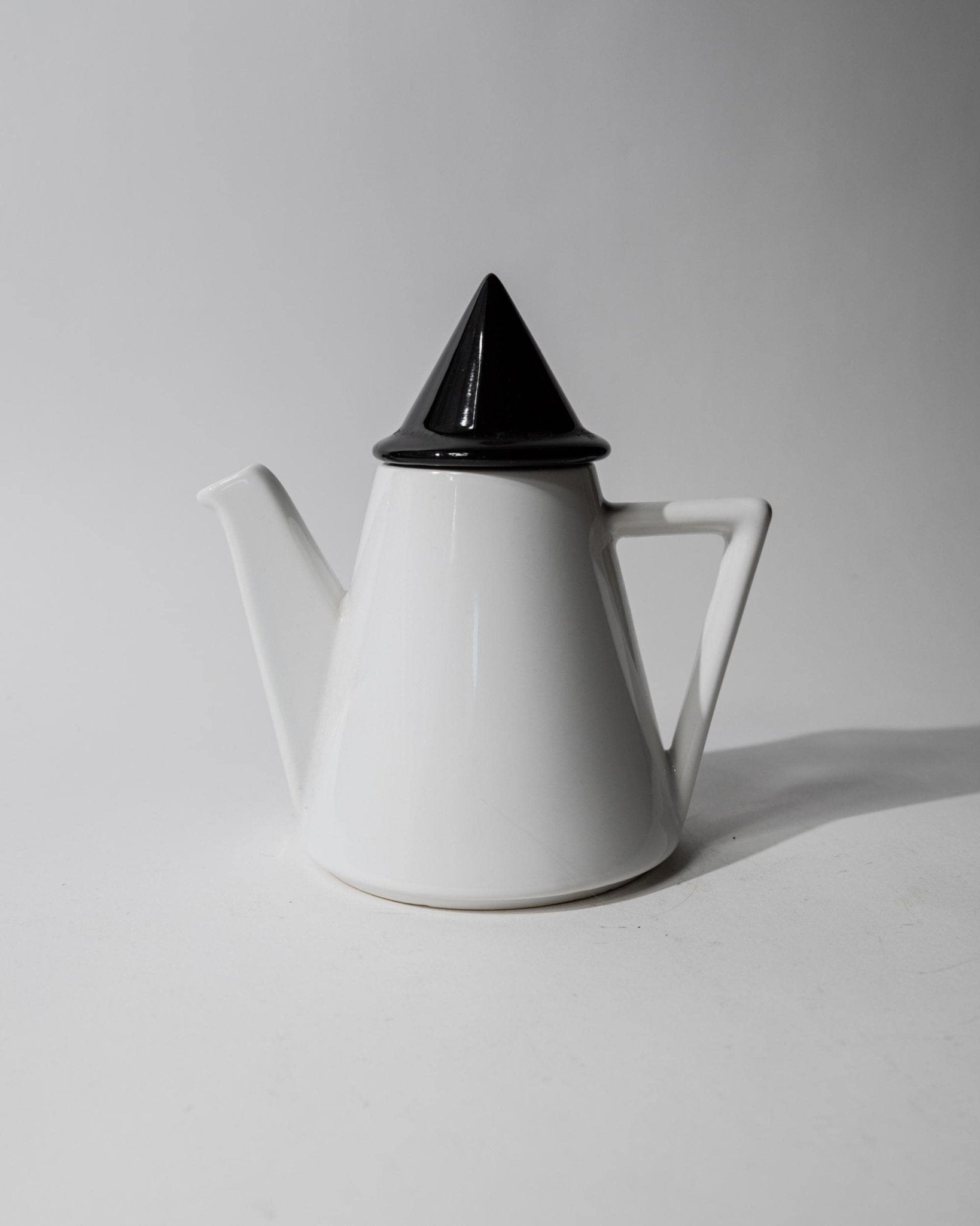 Vintage 1980s Ceramic Coffee or Tea Pot, Memphis Postmodern Design, Black and White Triangle, Sculptural Tableware, Elegant Gift Idea — in context