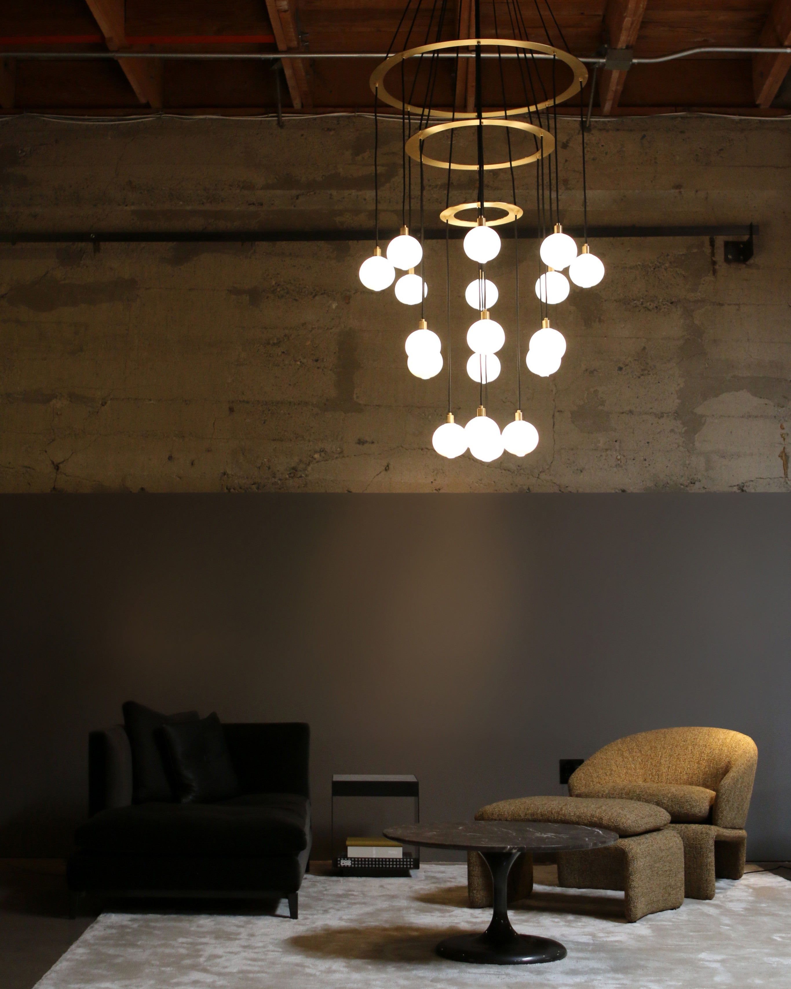 SkLO Drape Circle 18 Chandelier - White Glass, Dark Oxidized finish — close-up