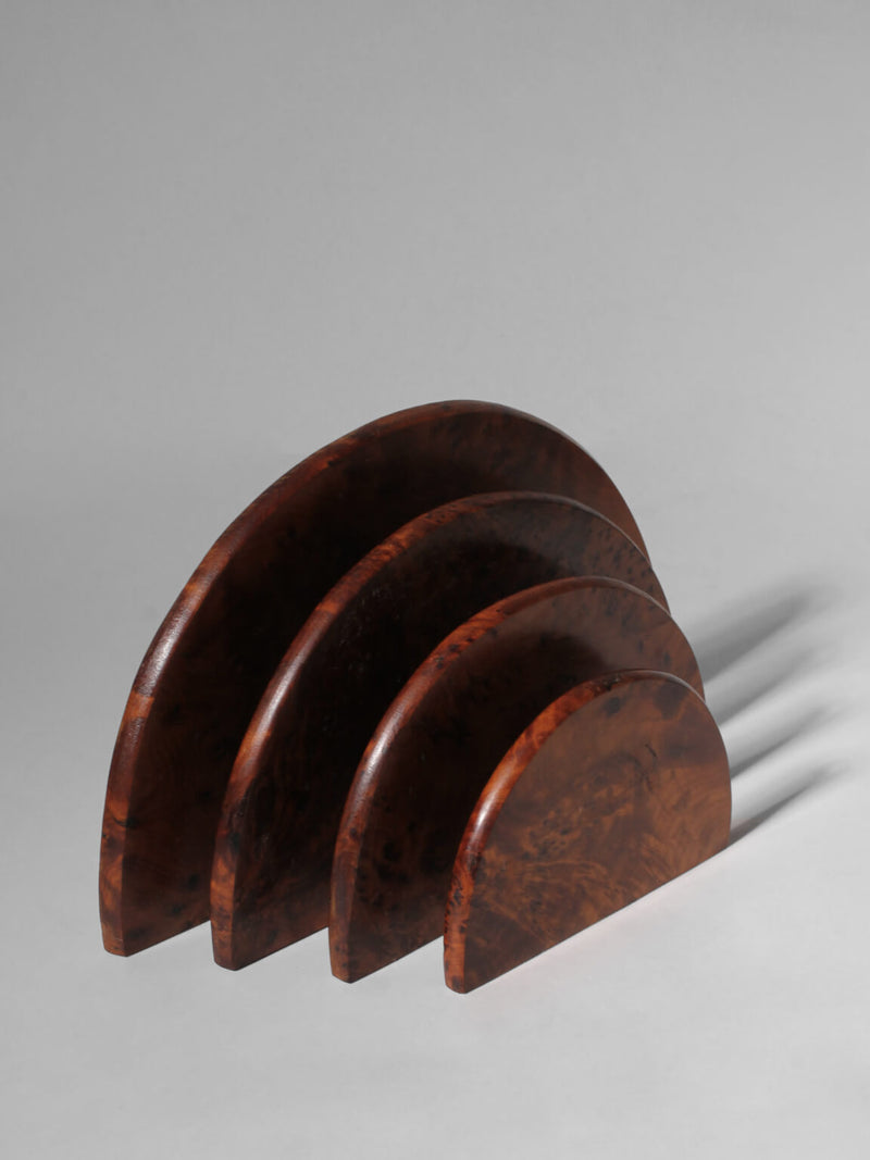 Art Deco Burl Wood Letter Holder — detail view