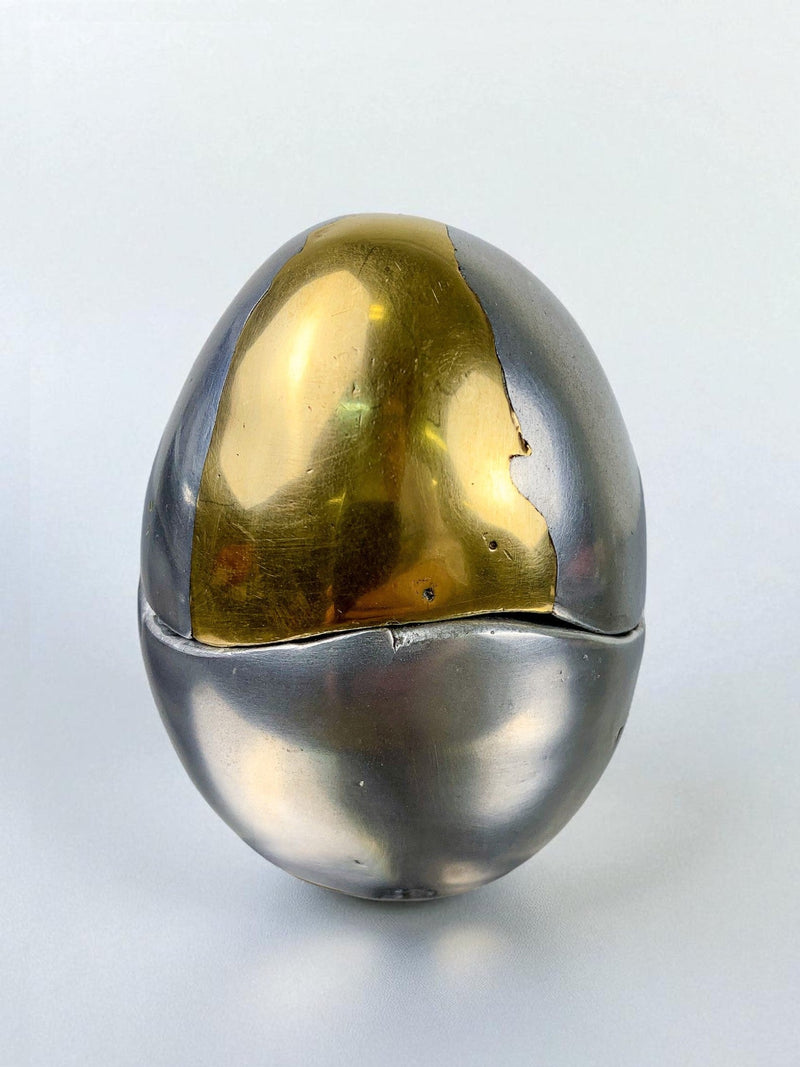 Brutalist Egg shaped lighter-ashtray by Ardisur, Bronze and aluminum, 1970's, Spain by Malamar Studio