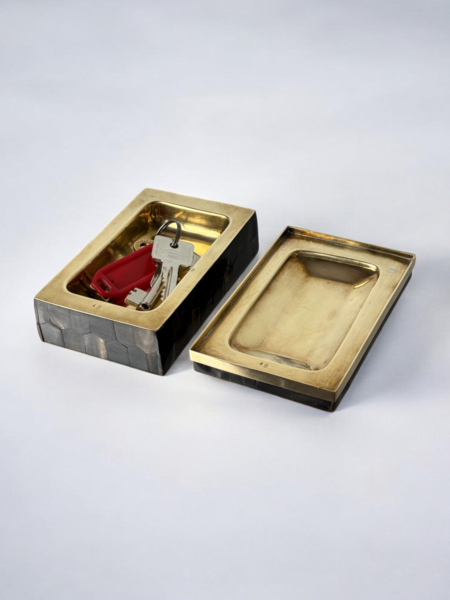 Tessellated Faux Tortoiseshell & Brass Box, Italy, 1970s — side angle