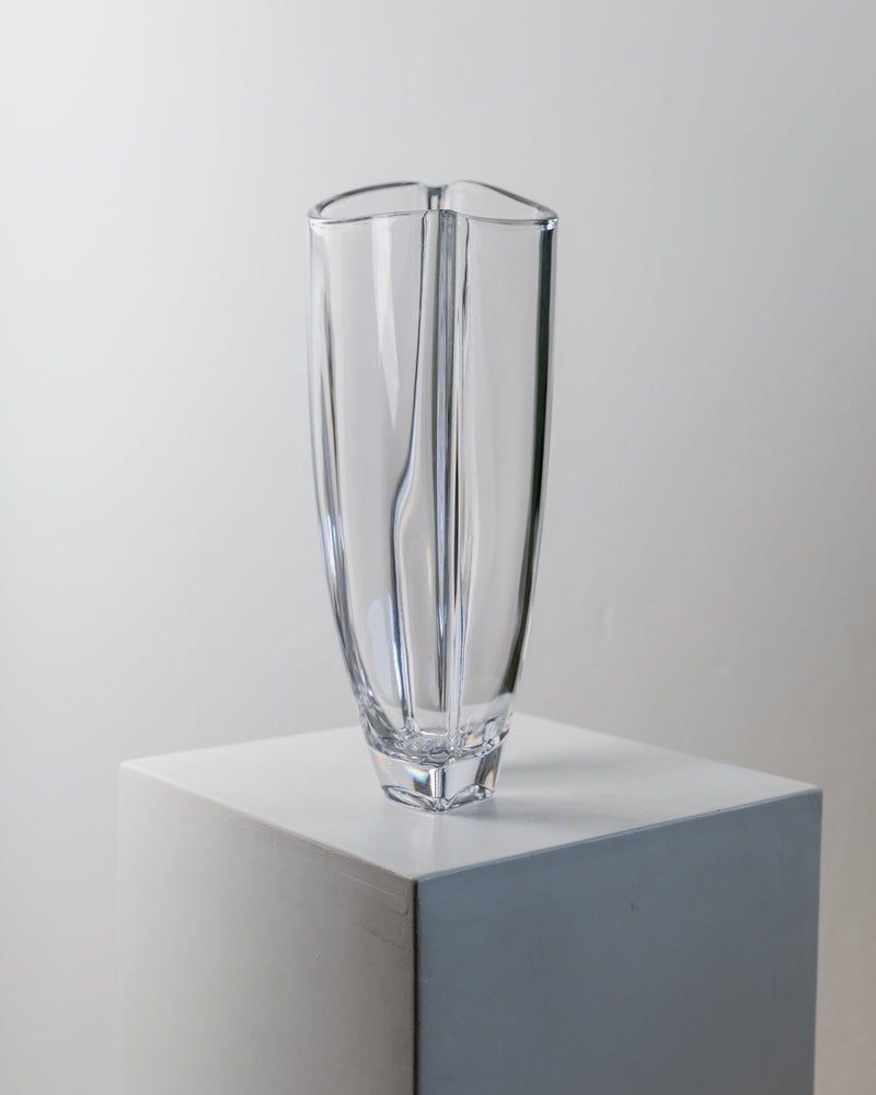 Clear Murano glass vase with angular faceted design, 1980s vintage