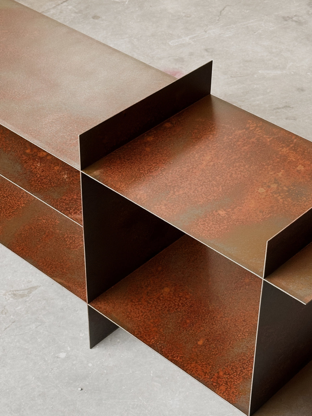 Steel Grid Shelving Unit - Rusty Finish — lifestyle setting