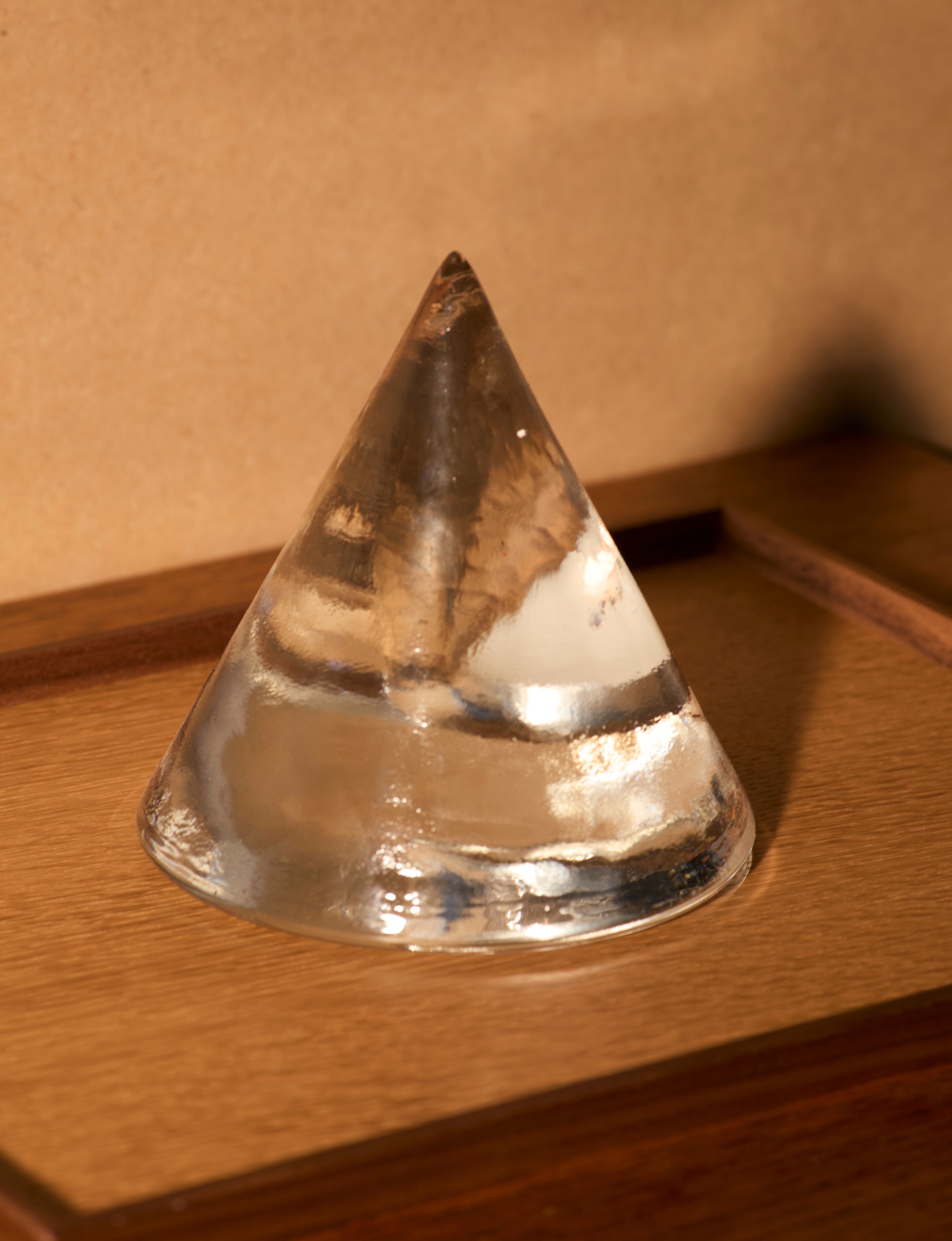 Clear glass pyramid candle holder in European glass  — alternate view