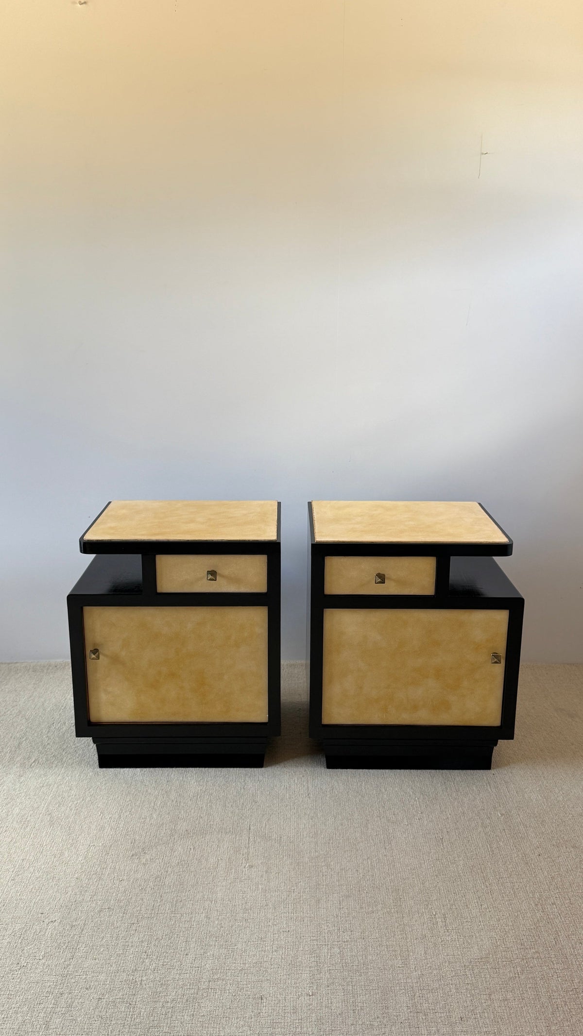 Italian Art Deco Parchment Bedside Tables, 1930s–40s — detail view
