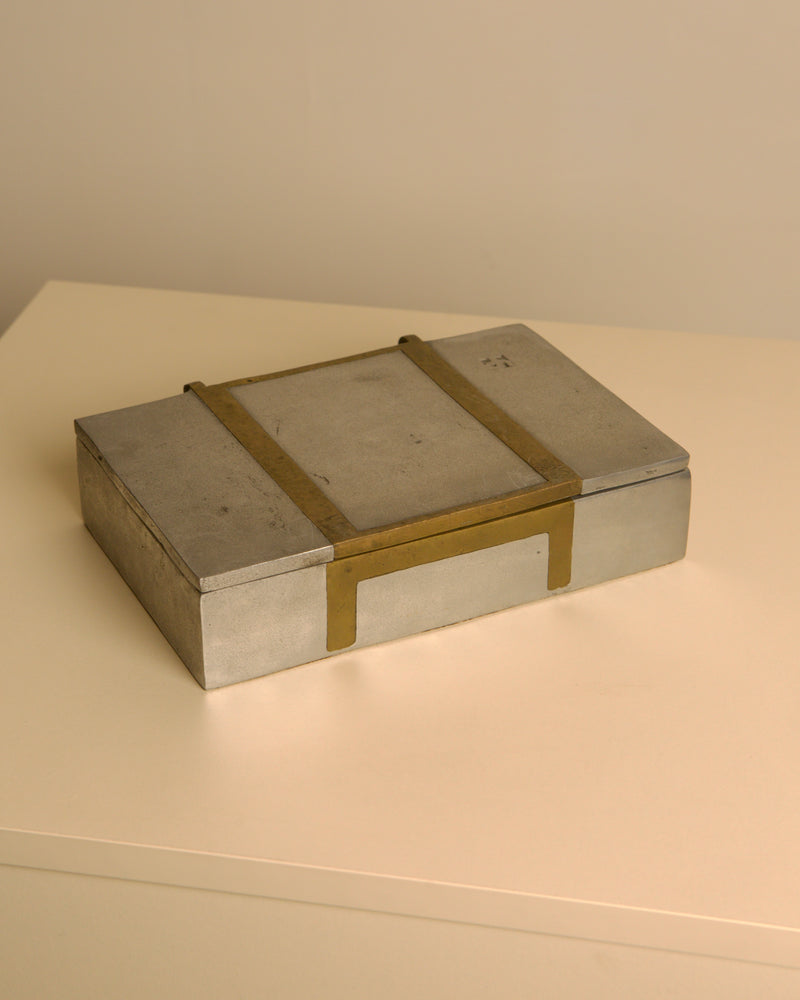 Large brutalist metal and brass box by David Marshall 70s by Treaptyque | The Oblist