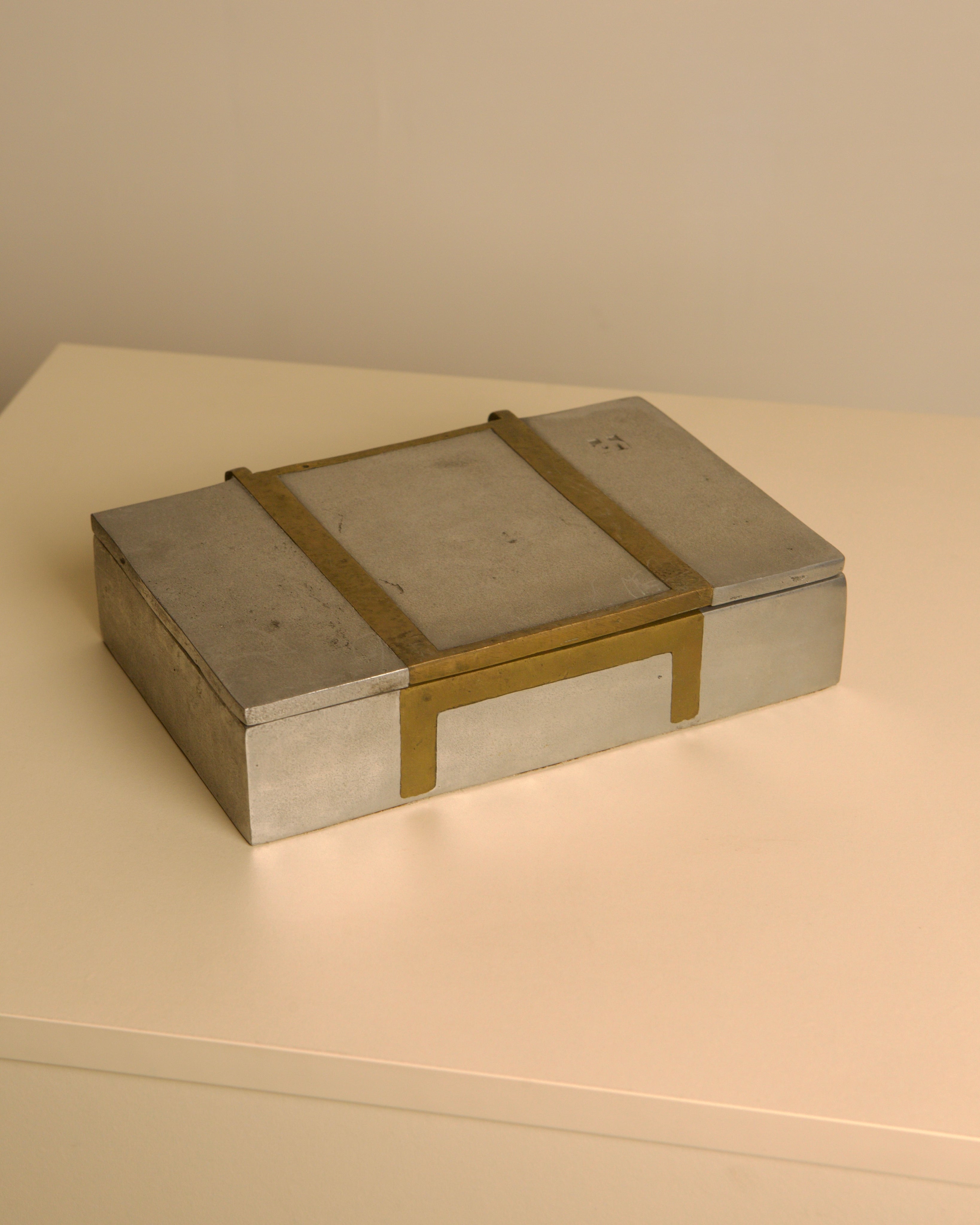 Large brutalist metal and brass box by David Marshall 70s by Treaptyque | The Oblist