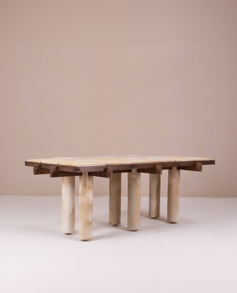 Wabi-Sabi Coffee Table in Wood & Clay - "La Taulo" Collection by Thomas Morineau Barthelemy | The Oblist