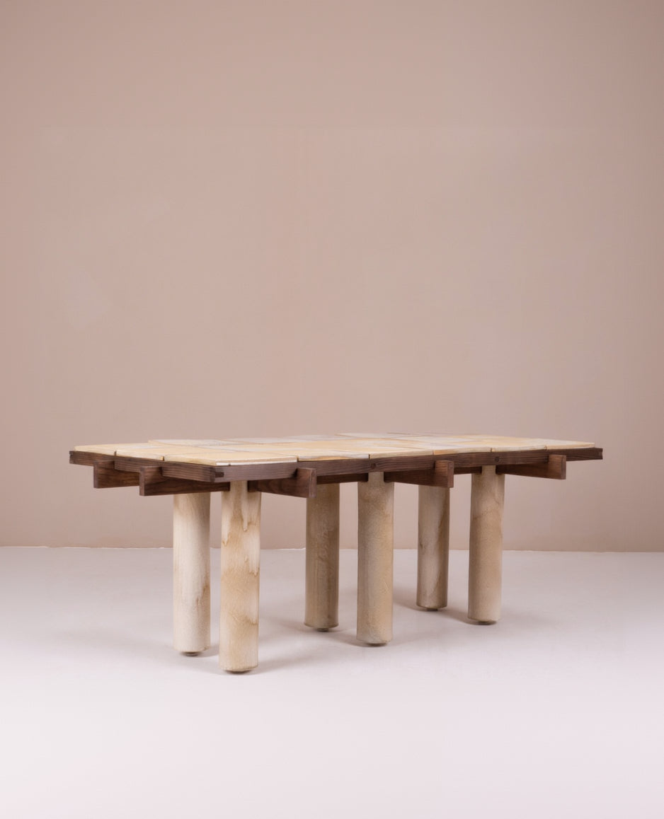 Wabi-Sabi Coffee Table in Wood & Clay - "La Taulo" Collection by Thomas Morineau Barthelemy | The Oblist