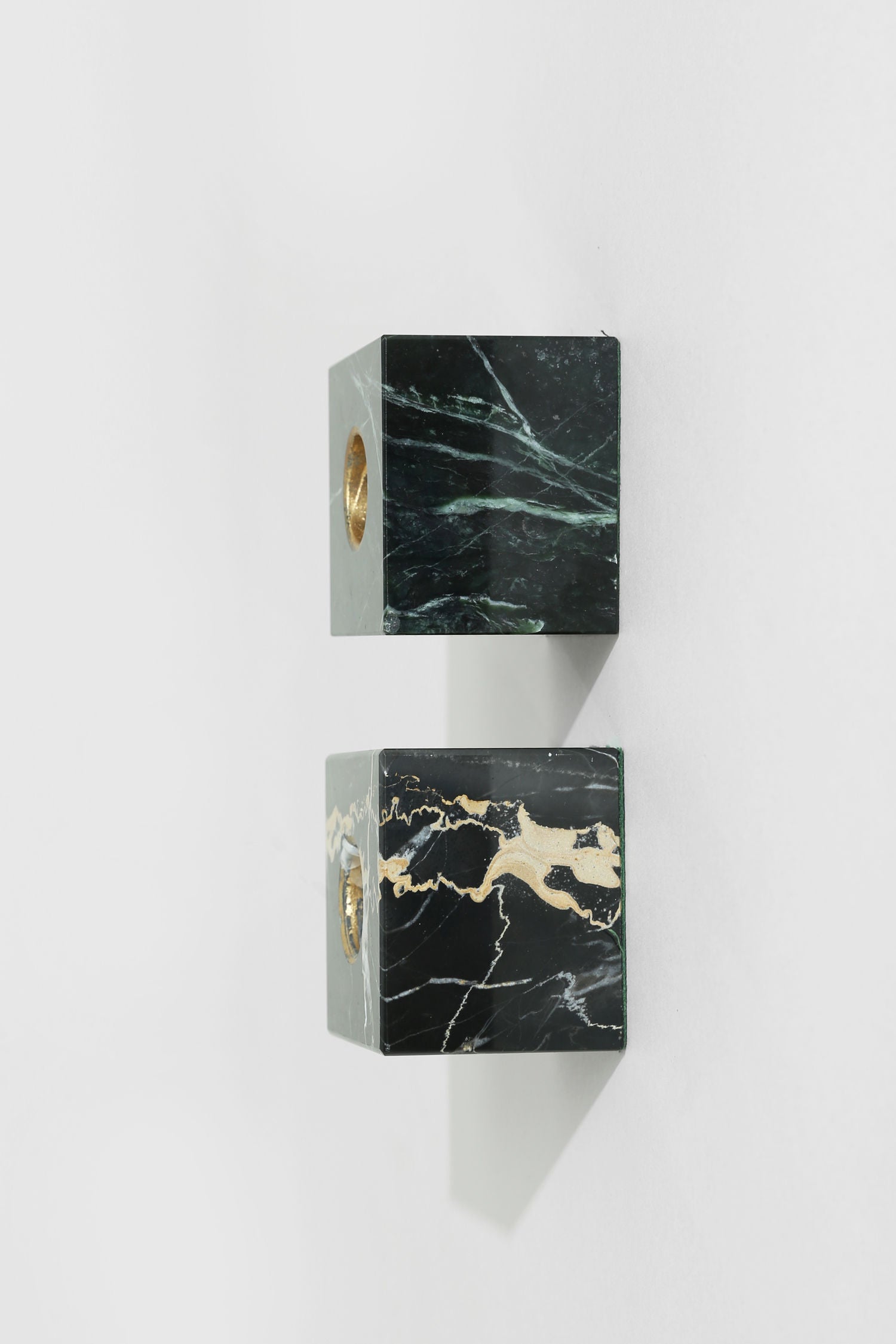 Nero Portoro Candleholder Set — side angle showing black marble with gold accents
