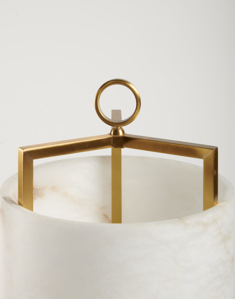 "LANTERN" Table Lamp in alabaster and satin brass — side angle