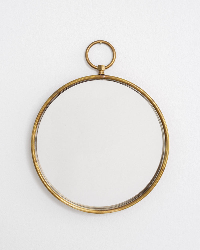 Scandinavian Mid-Century Round Brass Mirror by Spigel | The Oblist — brass material, modern design
