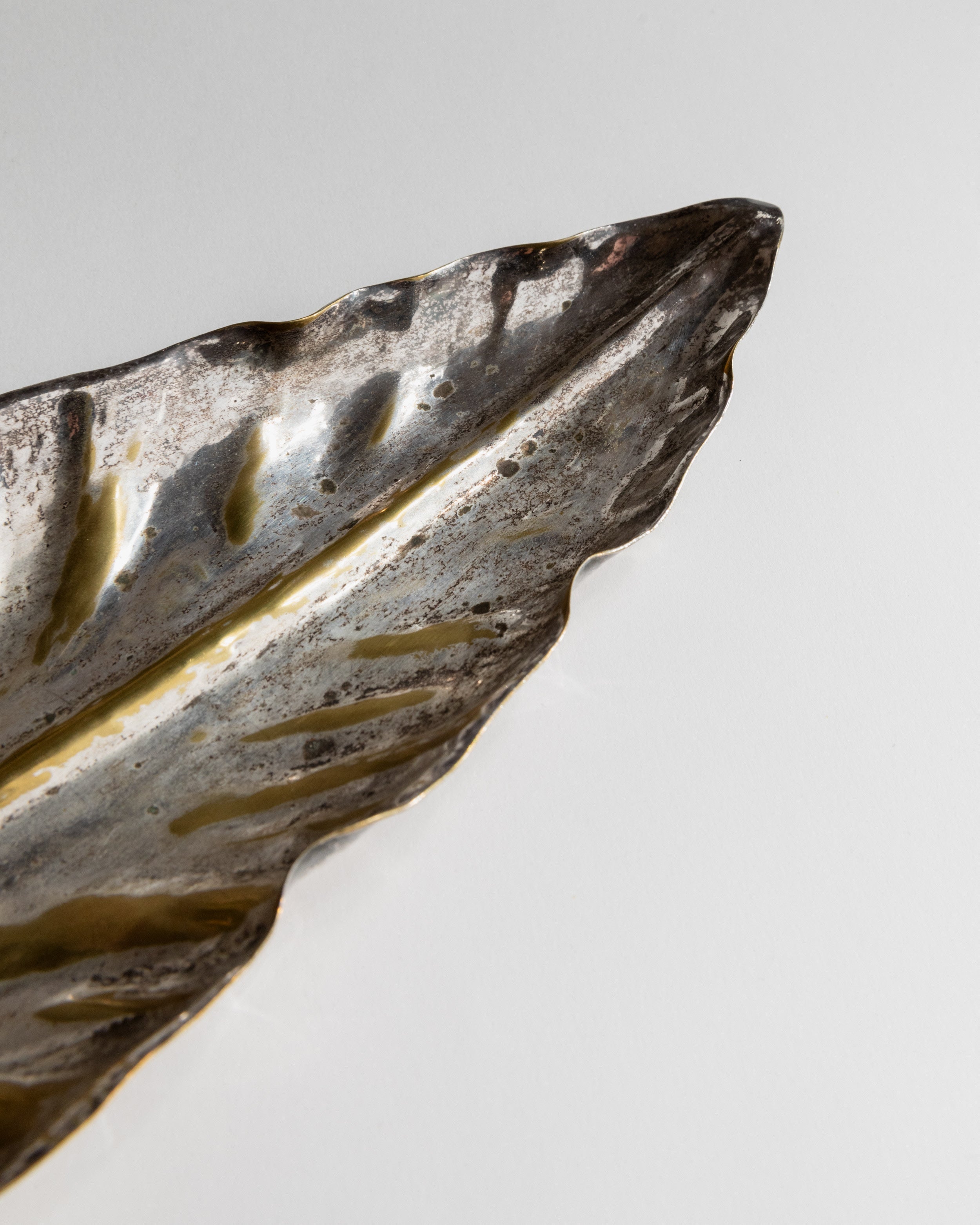 Bol Feuille Plaqué Argent, Italie Années 1970