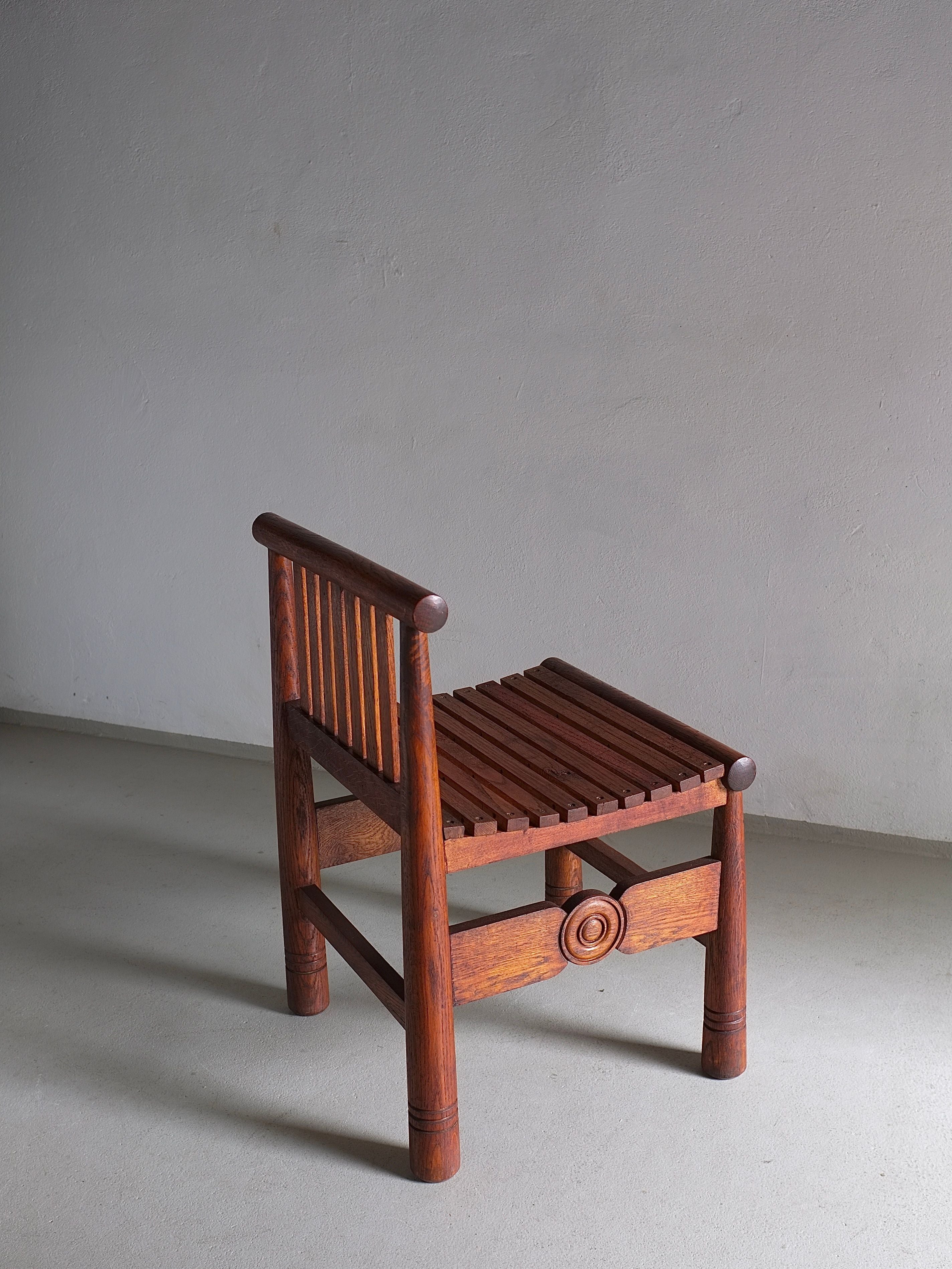 Carved Oak Low Back Chair | France | 1960s — view 9