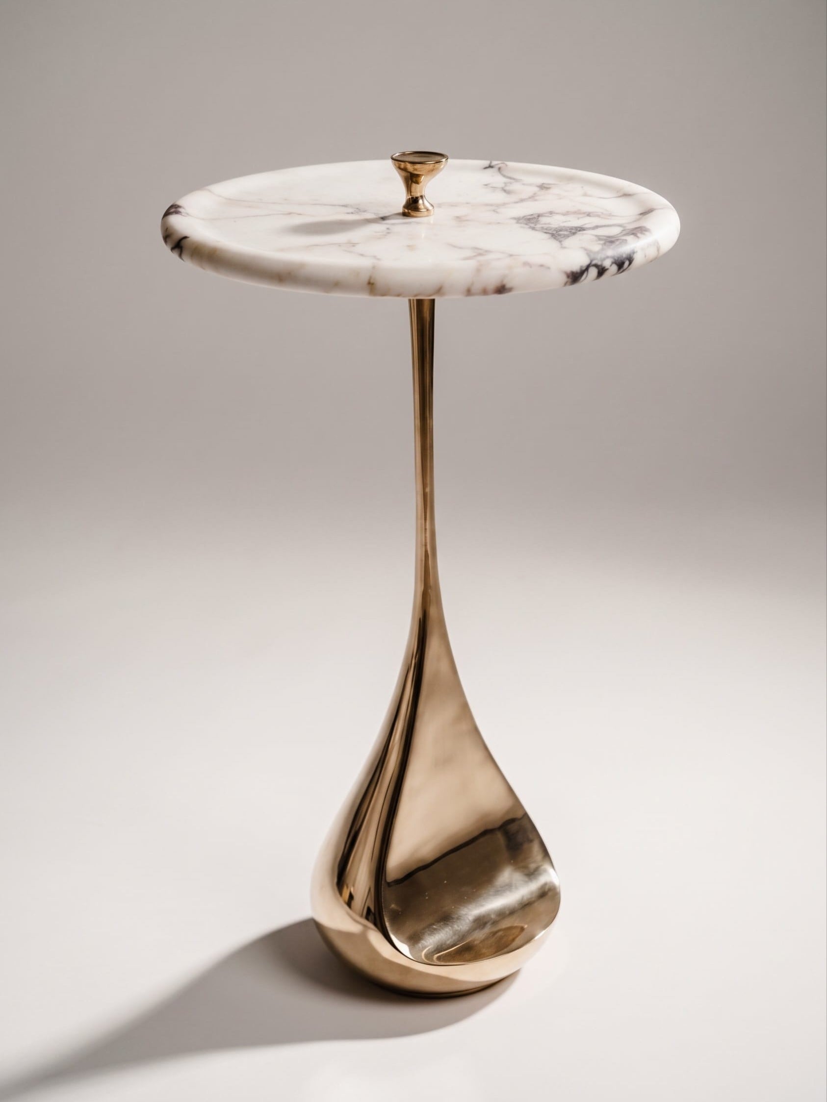 Cabriole Side Table in Marble and Bronze — close-up