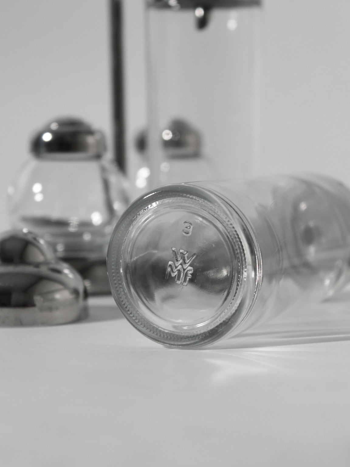 Stainless Steel Memphis Set by Matteo Thun for WMF Germany, 1980s — close-up of glass and metal components