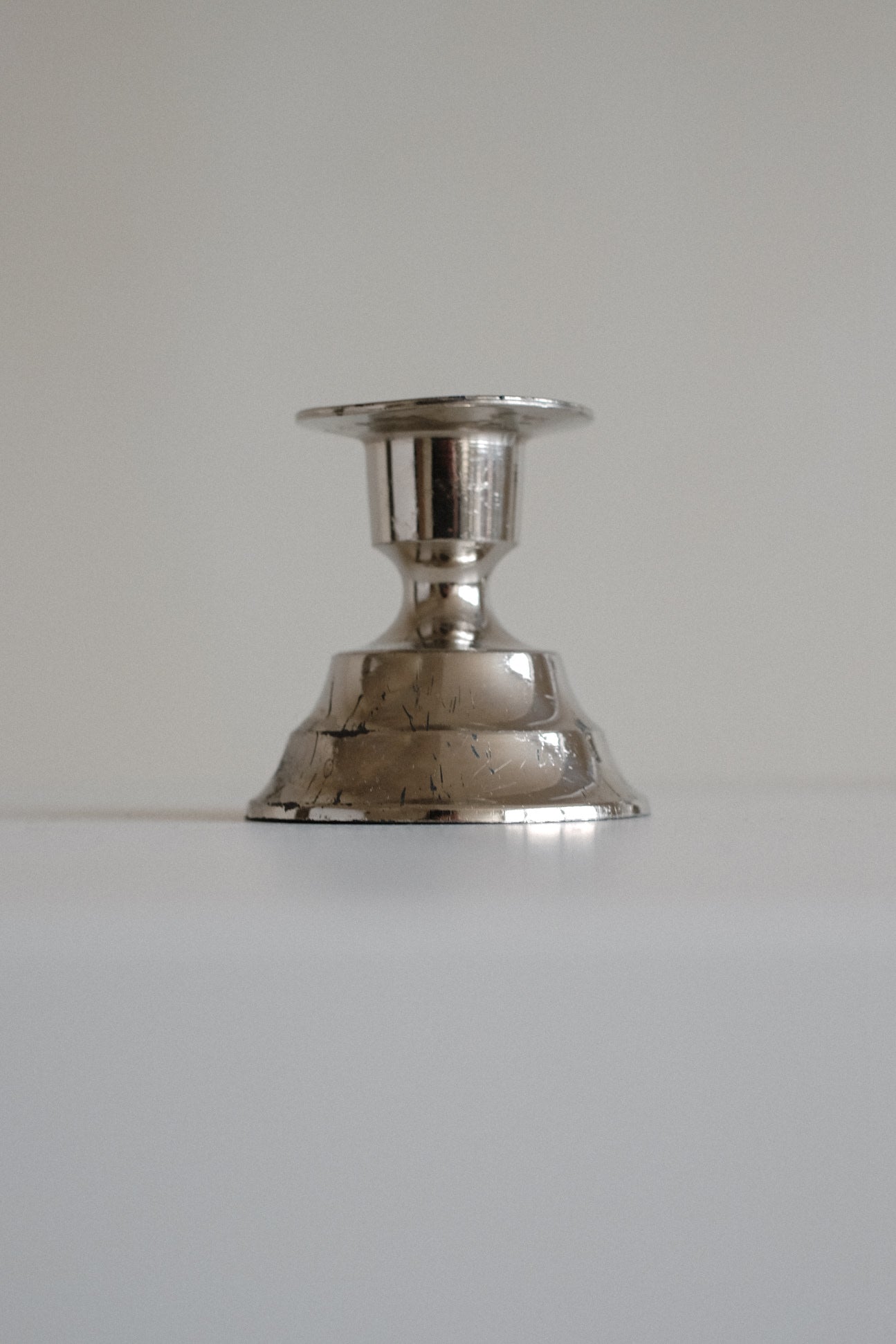Set of 2 Candle Holders — side view of tarnished silver finish