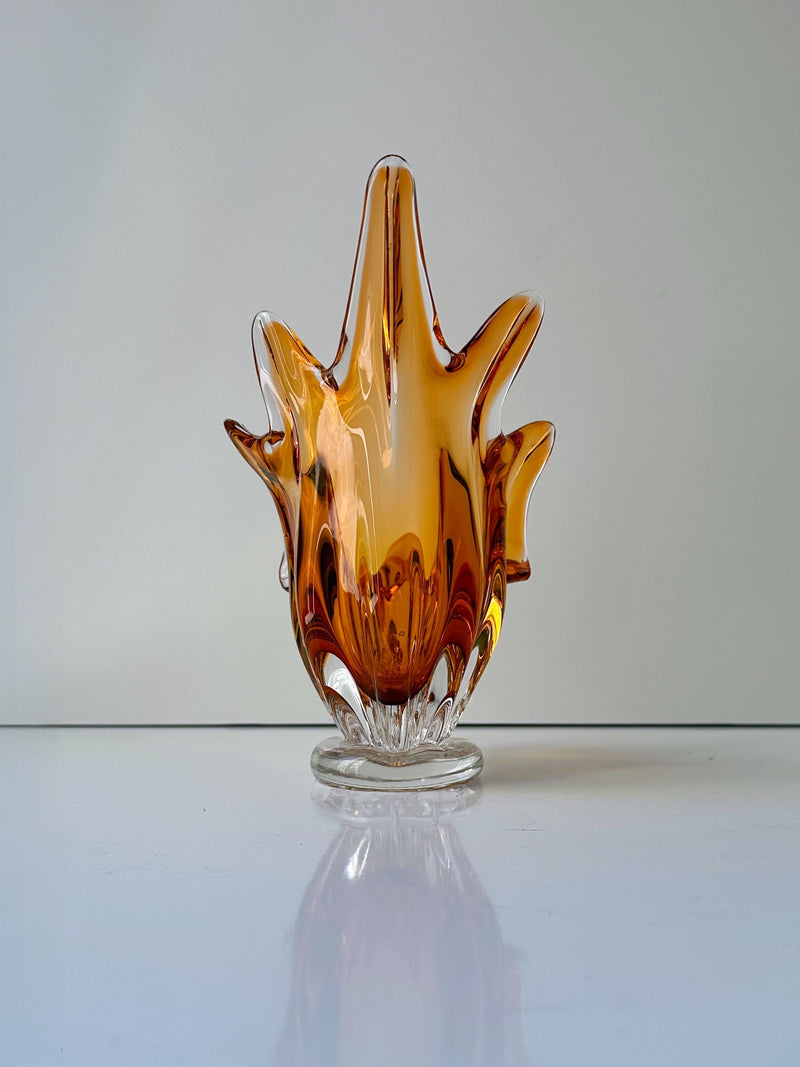 Orange/amber Coloured Murano Shell Bowl — front view highlighting glass texture