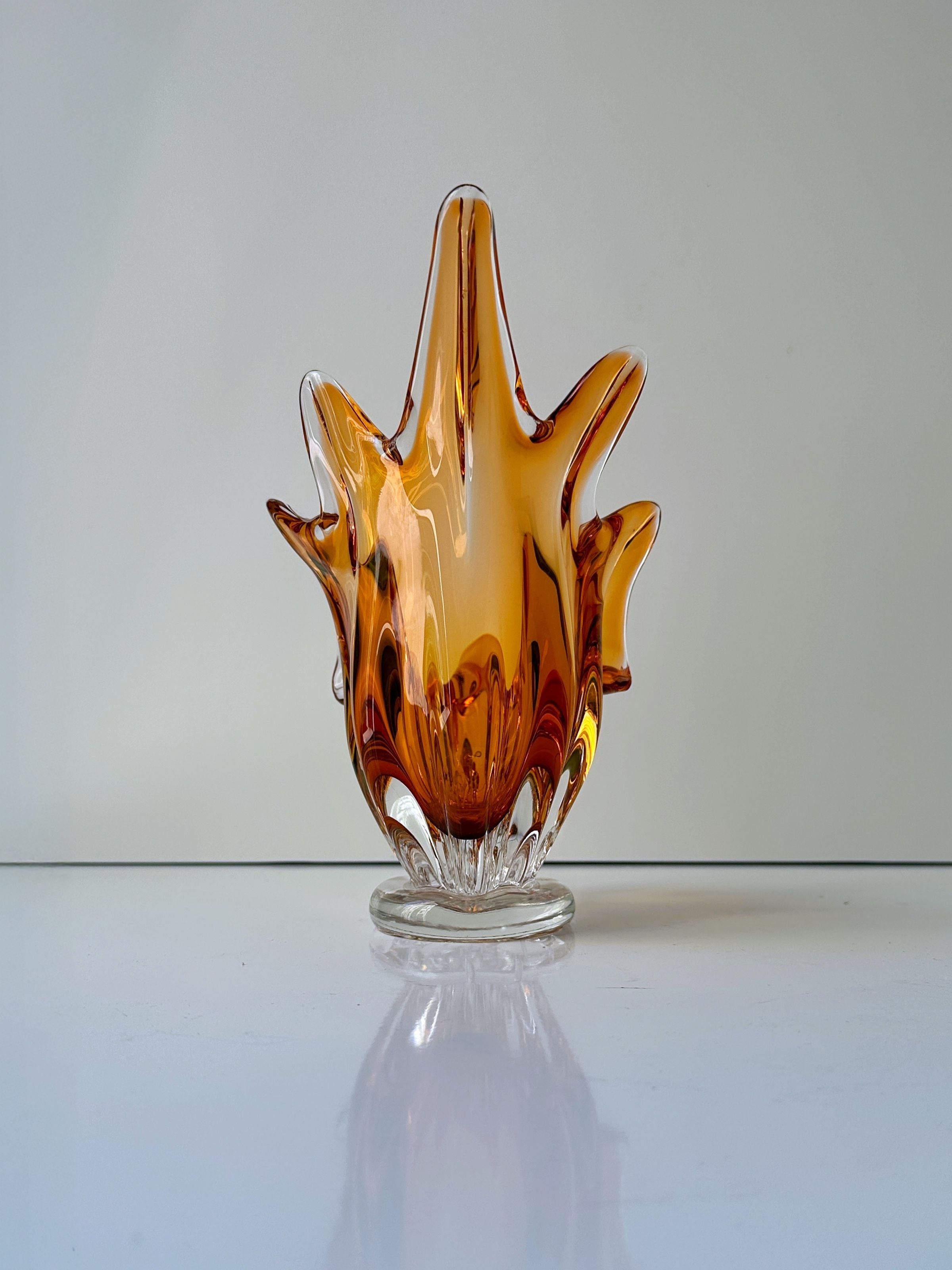 Orange/amber Coloured Murano Shell Bowl — front view highlighting glass texture