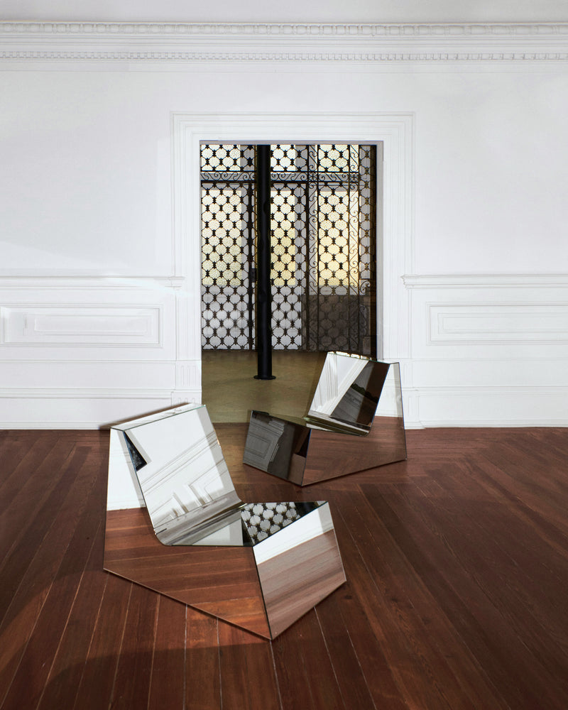 Mirror Lounge Chair by Project 213A | The Oblist — reflective metal finish