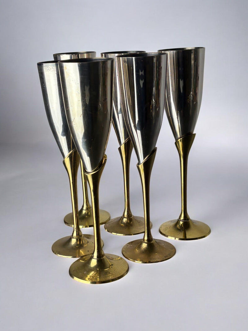 Brutalist Champagne Glasses, Spain, 1970's by Malamar Studio | The Oblist — metallic finish, vintage design