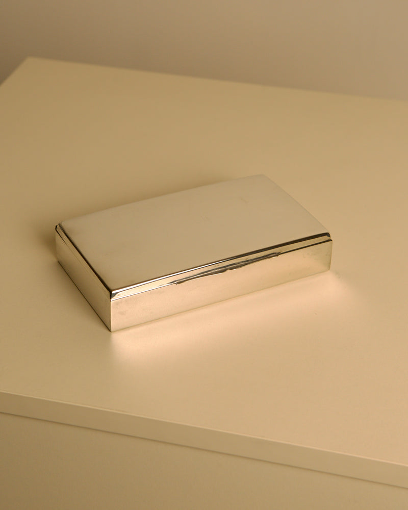 Italian Silver-plated Metal Box, 1950s — close-up on polished surface
