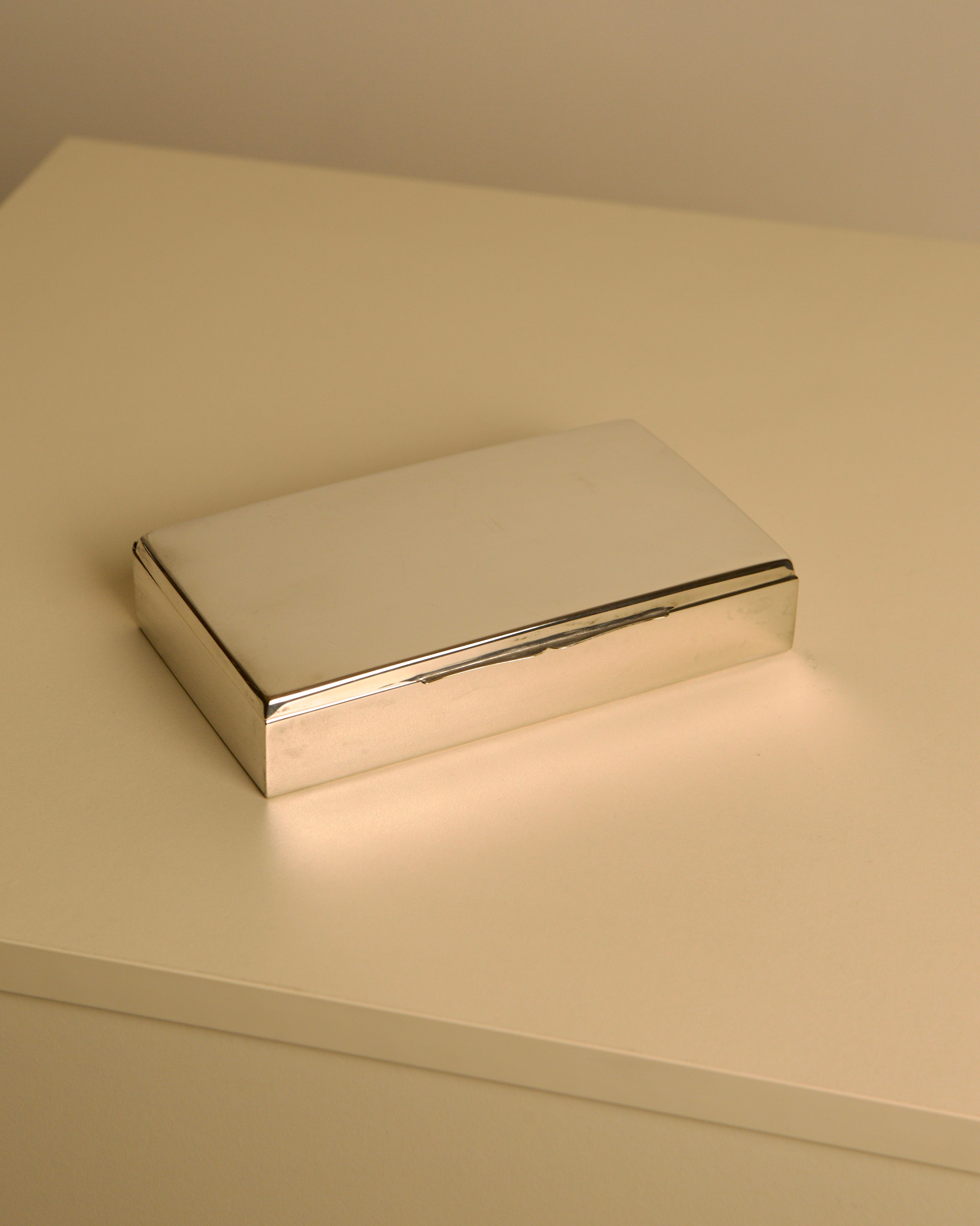 Italian Silver-plated Metal Box, 1950s — close-up on polished surface