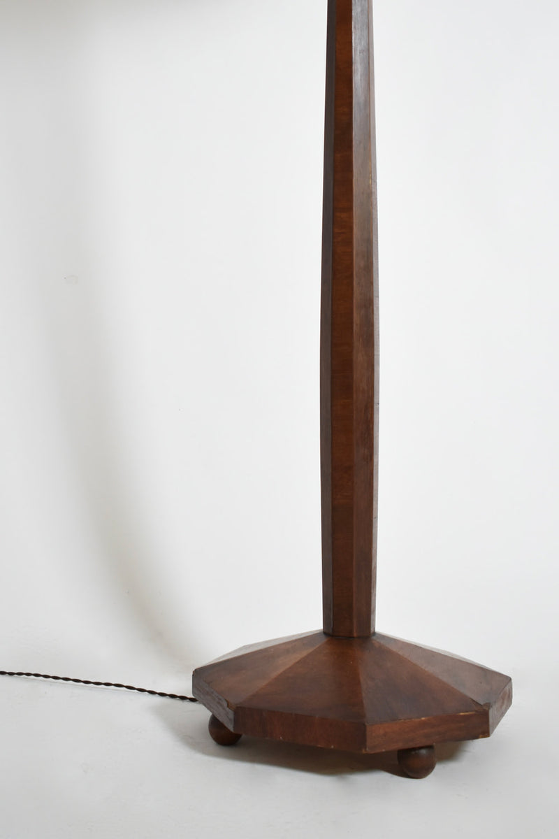 Art deco wooden floor lamp, 1930s — close-up of octagonal wooden base