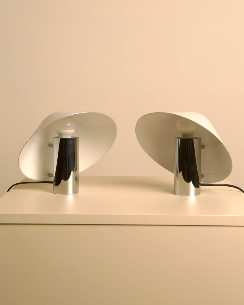 Pair of vintage Pulcino table lamps with curved glass shades 1970s