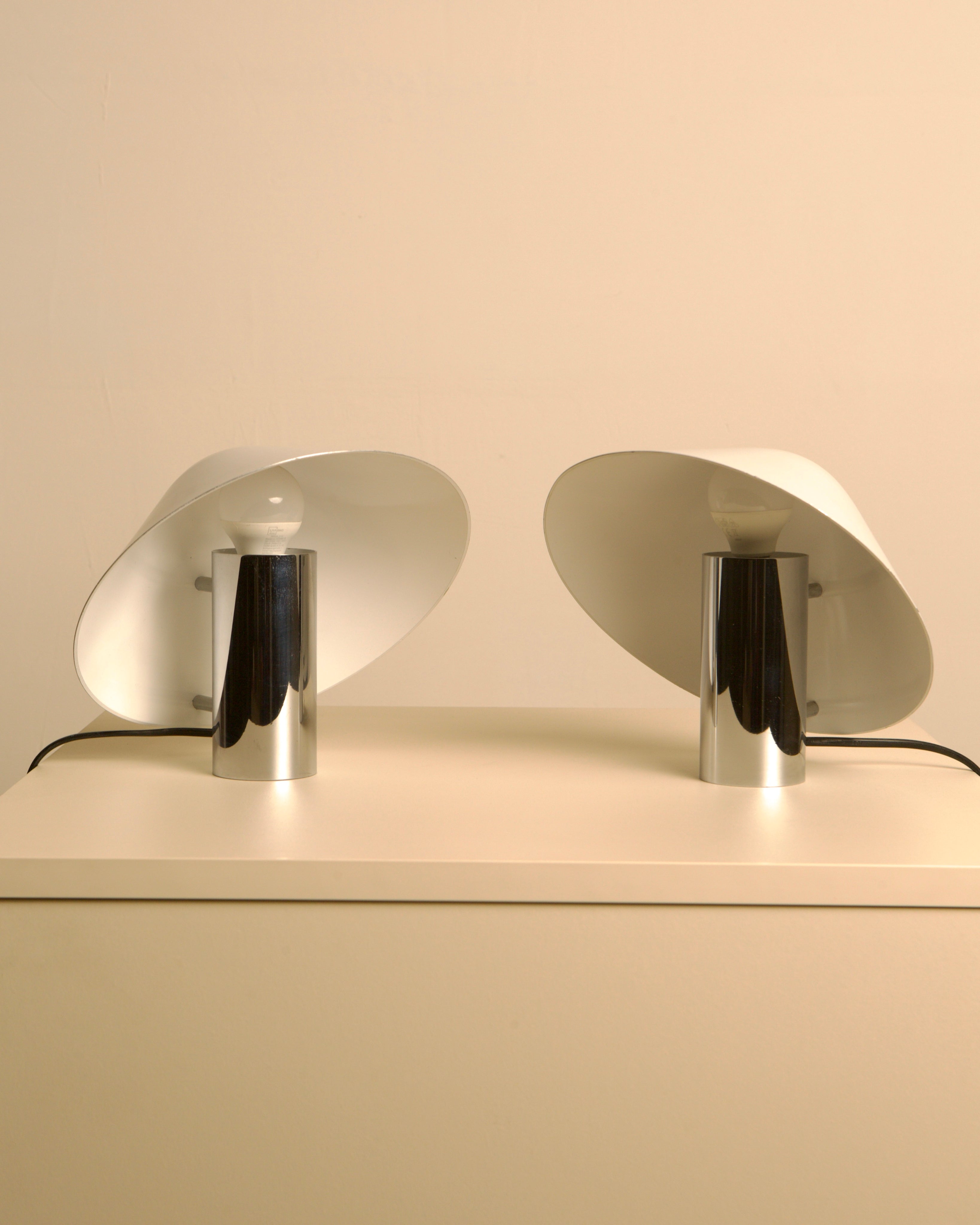 Pair of vintage Pulcino table lamps with curved glass shades 1970s