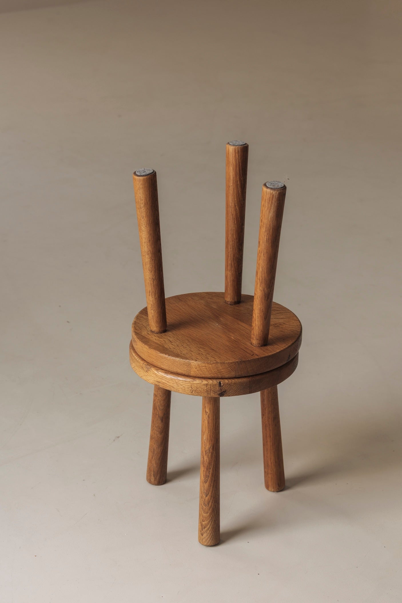 Sculptural Set of Two Solid Oak Stools, France, 1960s — additional view