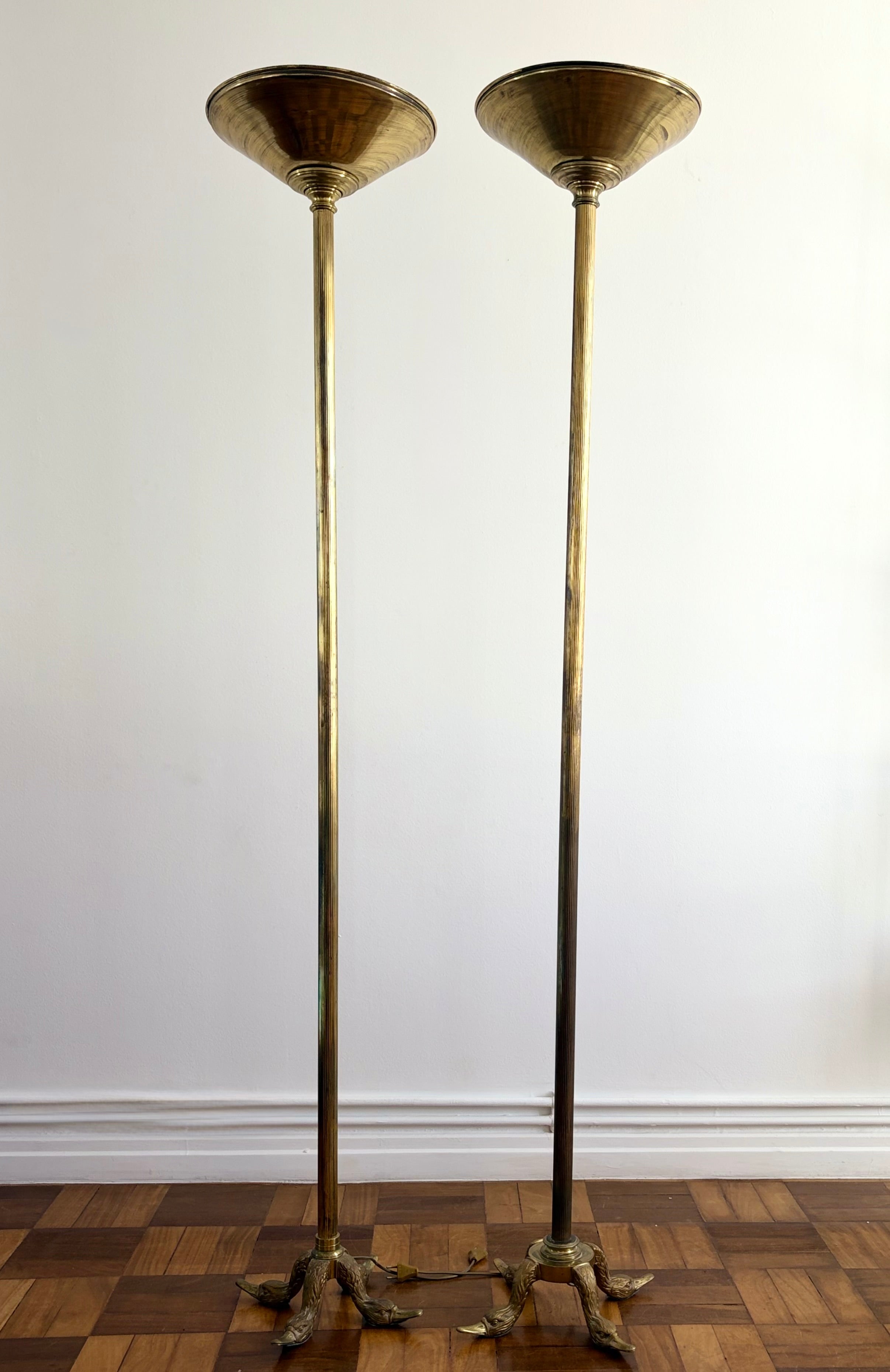 Pair of Monumental Brass Swan Torchères from the Hotel Ritz Lisbon — side angle