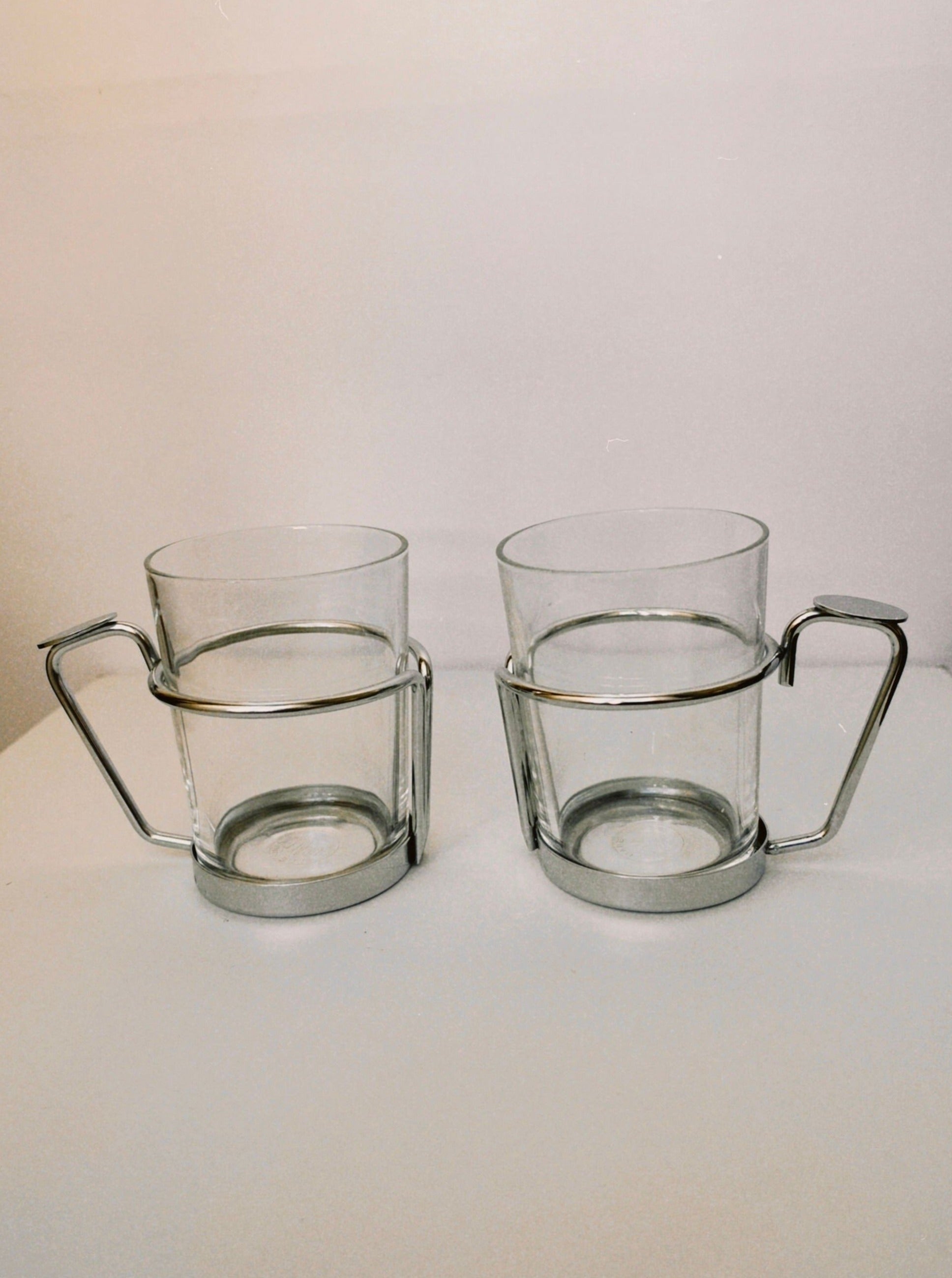 French Tea Glasses With Stainless Steel Holders