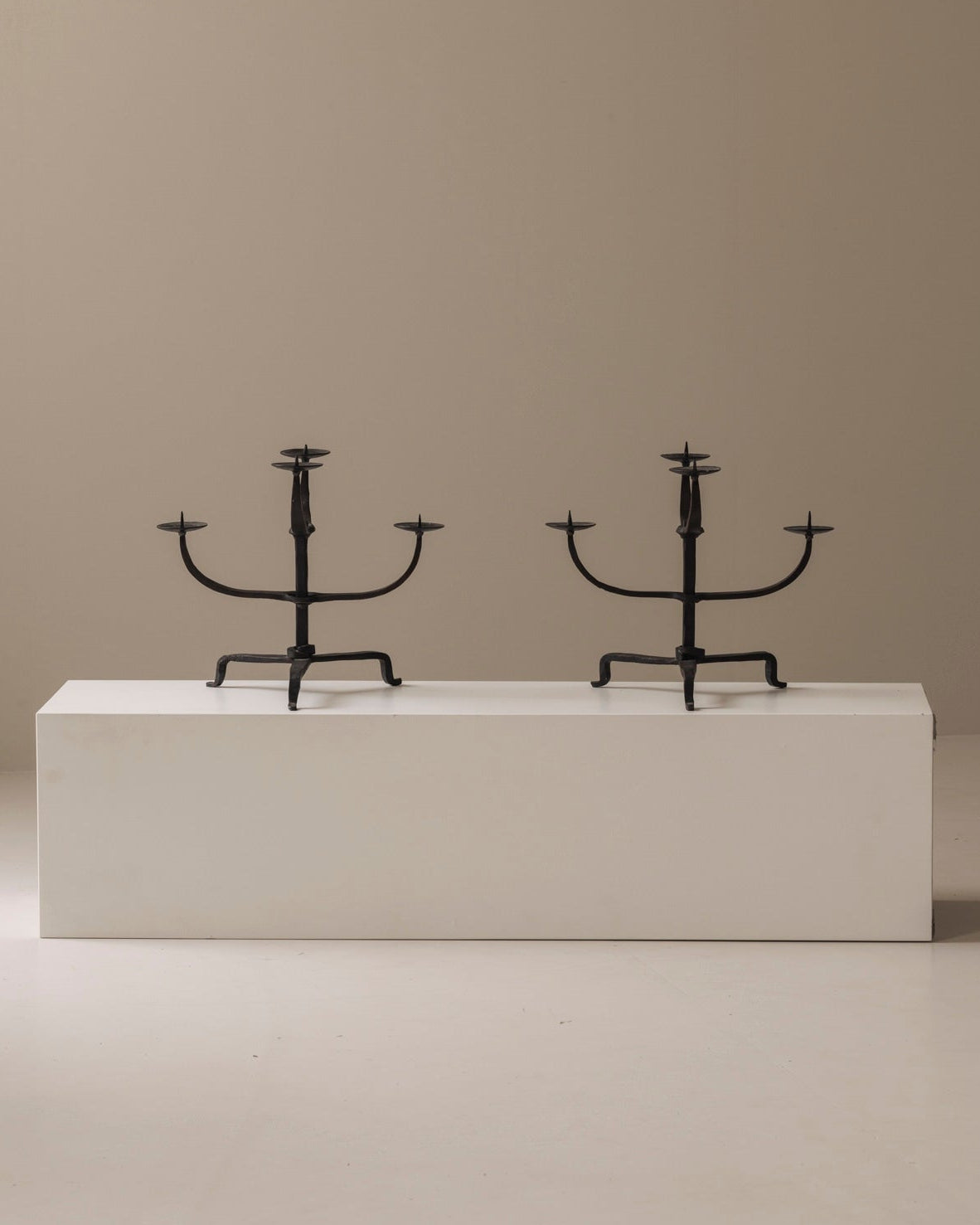 Hand-forged wrought iron candlesticks, France 1950s — detail view