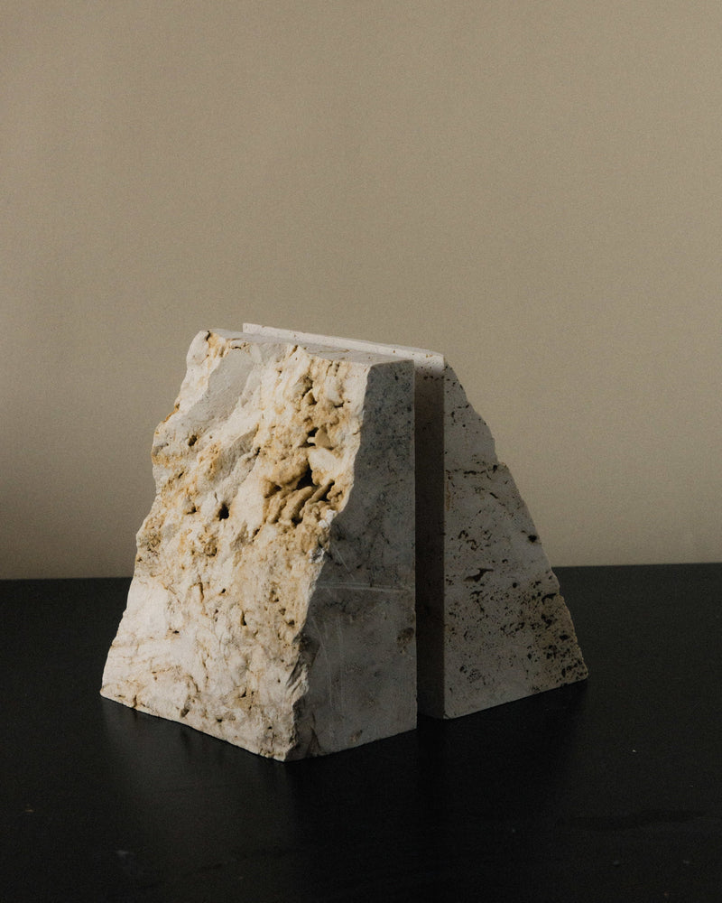 The Fragma Bookend III - Handmade Travertine Marble Bookend by COSEINCORSO | The Oblist — natural stone, neutral tones