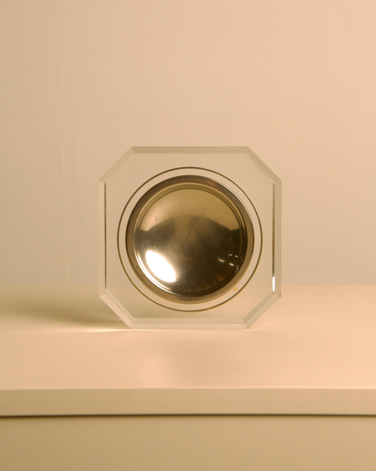 Italian octagonal metal and Lucite catch-all, 1970s — close-up