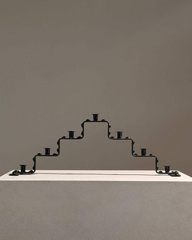 Seven-light geometric candelabra in black iron, circa 1960 by Figuresdesign | The Oblist
