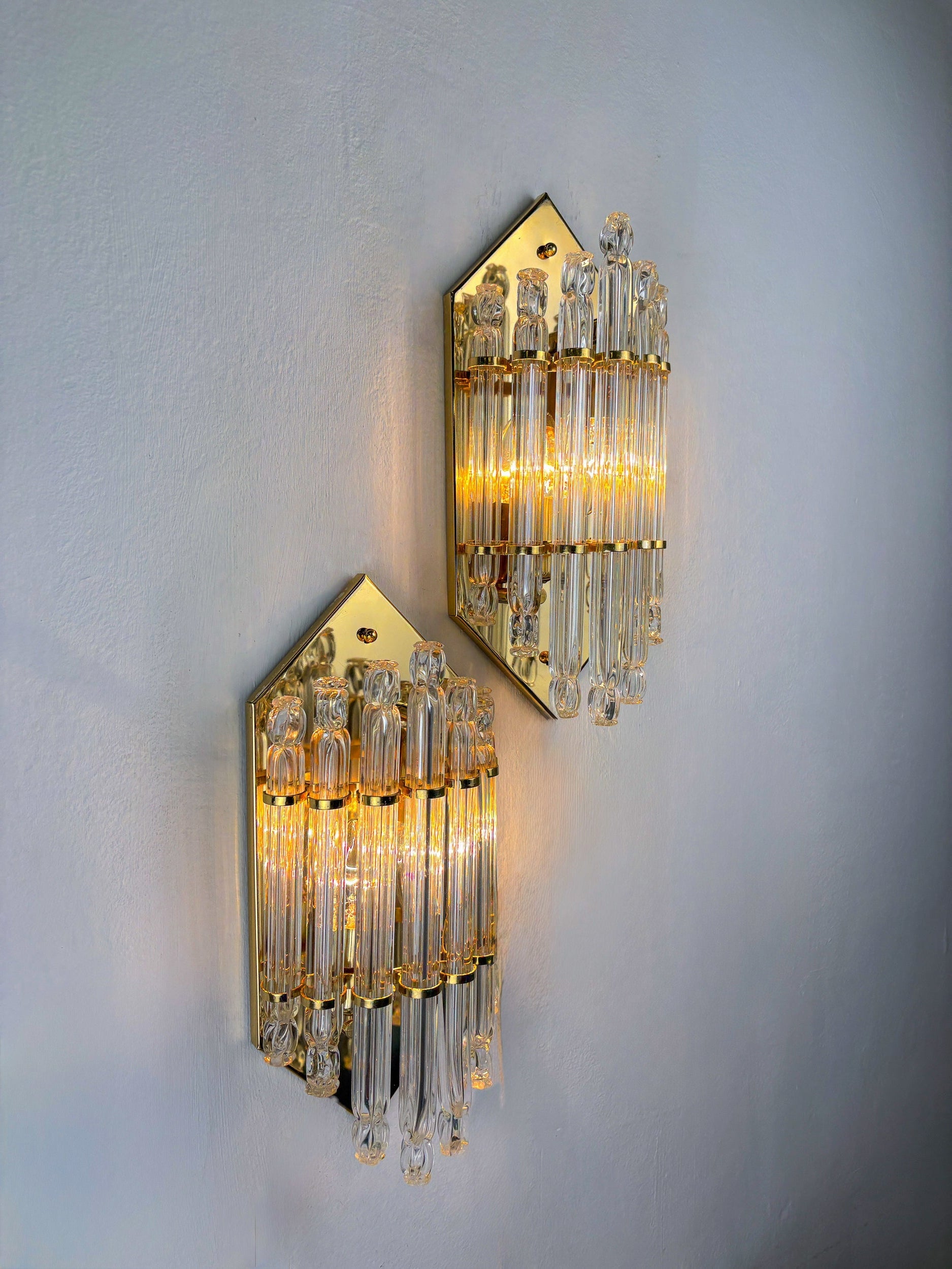 Pair of Venini wall lights, Murano cut glass, Circa 1970's, Italy — alternate view