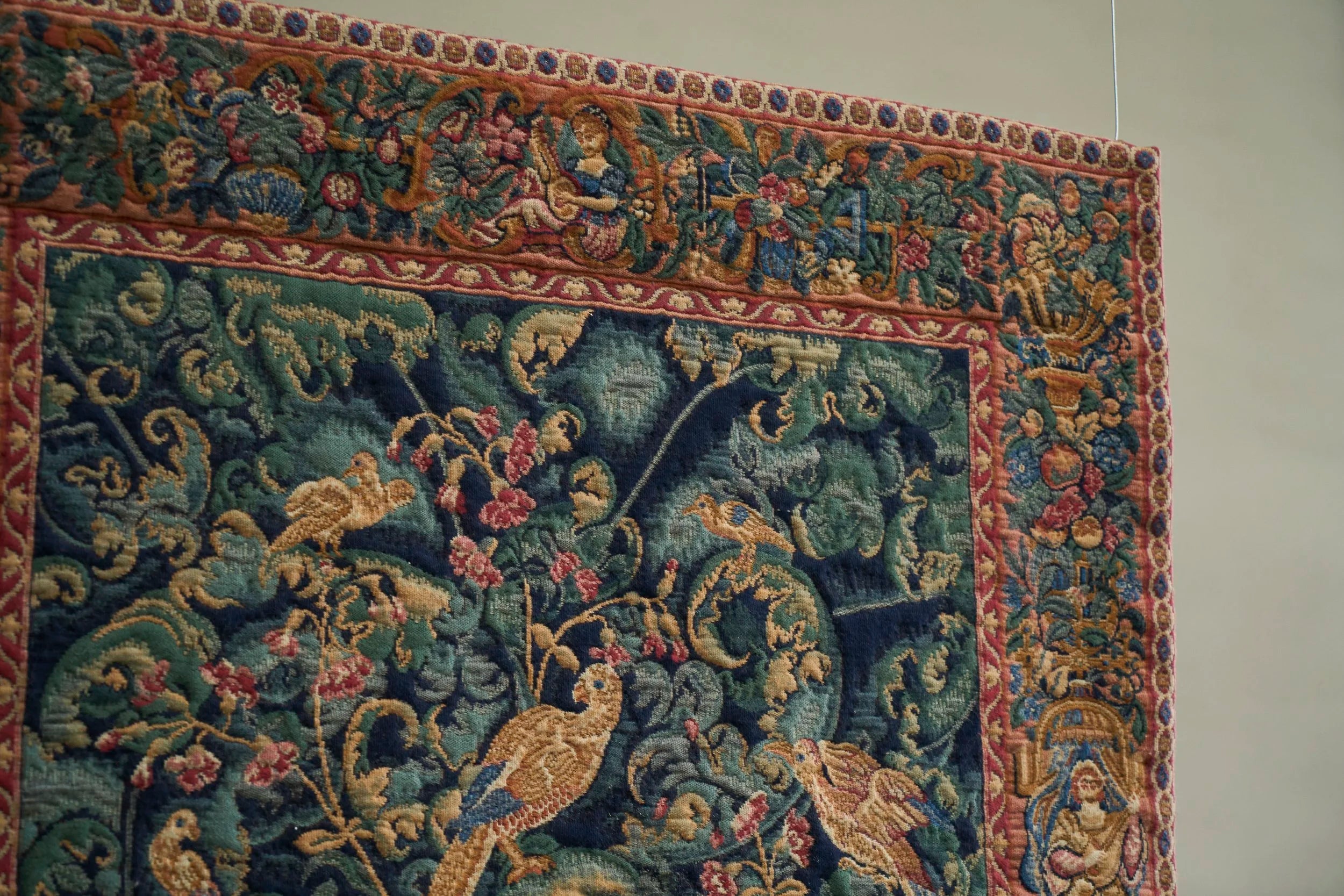 Mid-Century Wall Tapestry with Birds, Belgium, 1960s — close-up