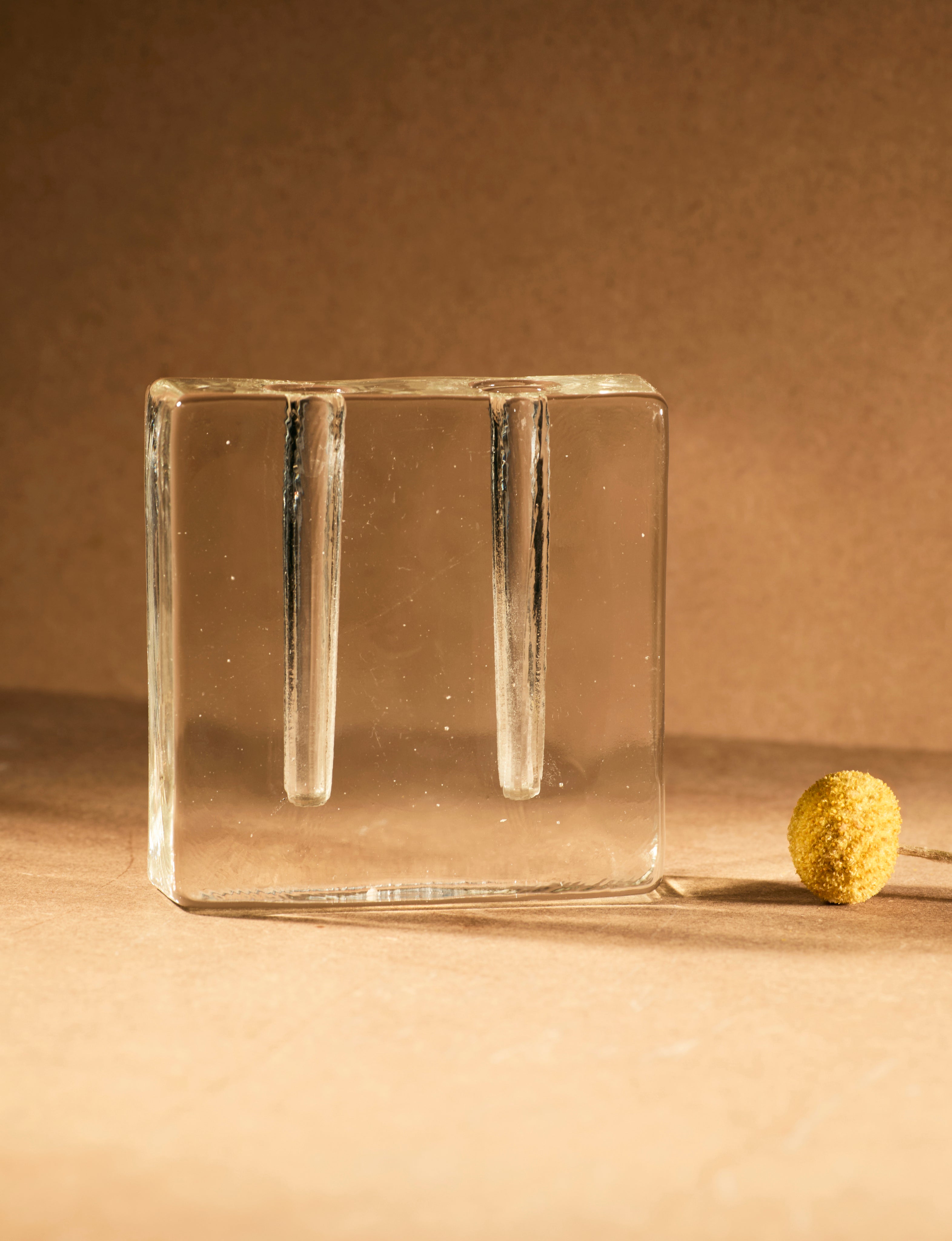 Vintage Scandinavian Clear Vase in Glass c. 1960 — back view on neutral background