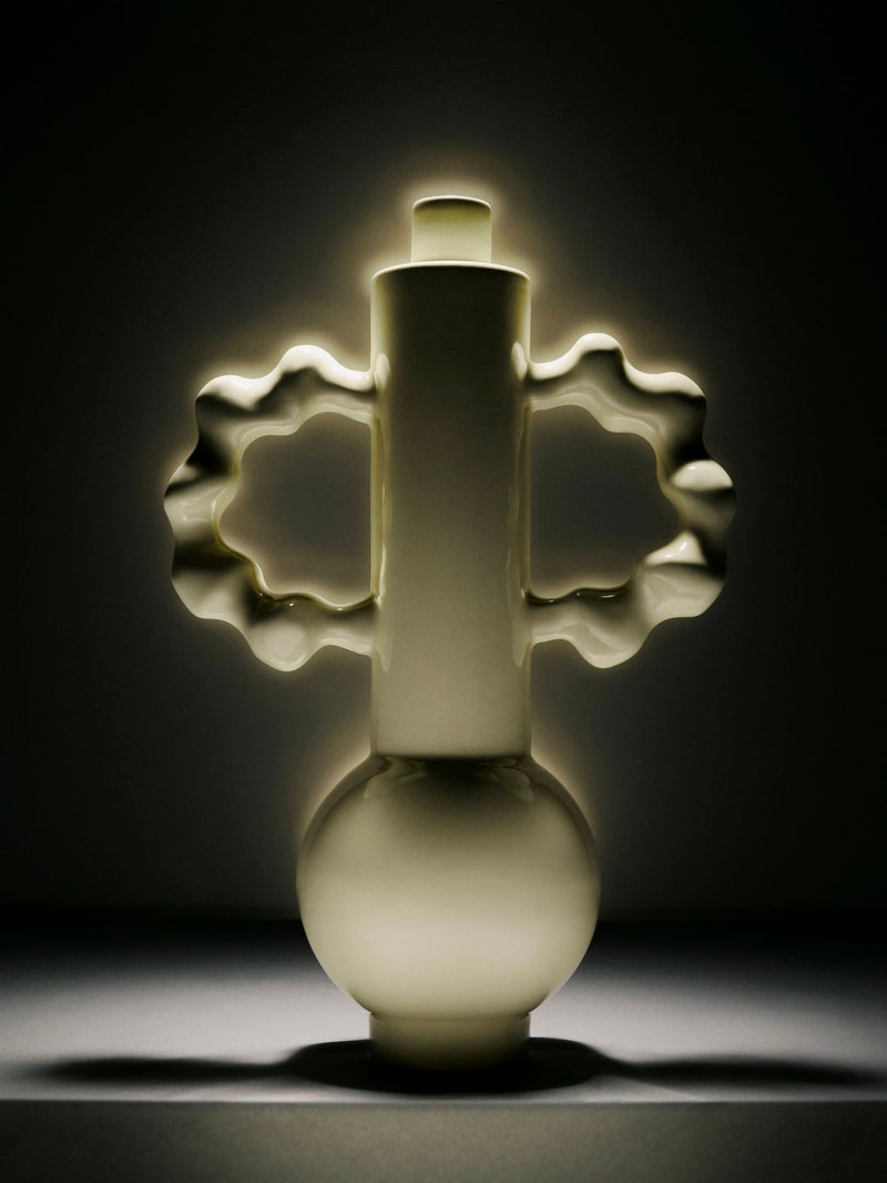 Limoncello ceramic vase with sculptural ribbed design by Villa Arev