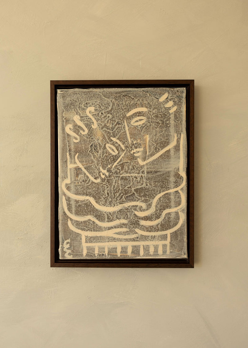 Abstract figure artwork 'The Hug' by Claire de Wolf in brown frame