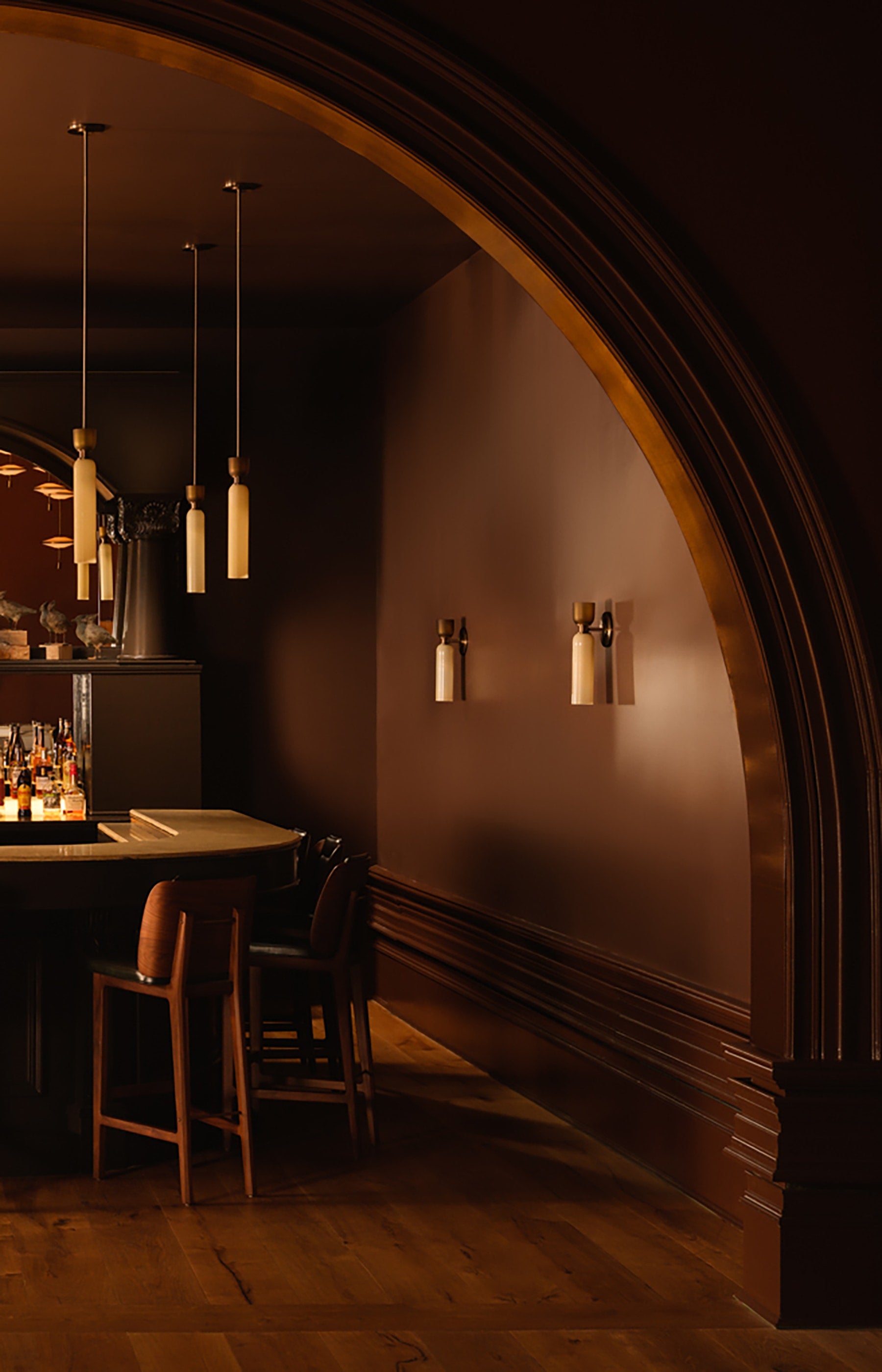 SkLO + Avroko Union Small Pendant - Light Beige/Olivin Frosted glass, Antique Brass finish — in context