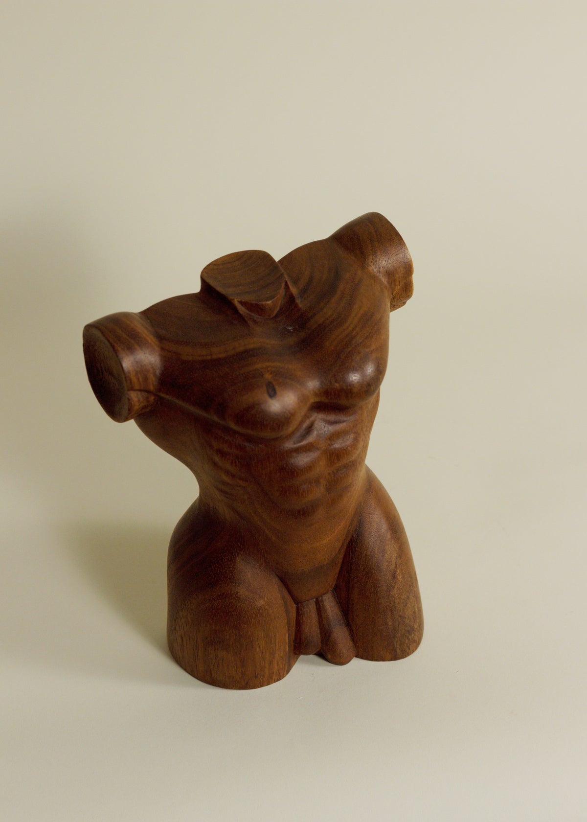 Wood Male Torso Sculpture — close-up