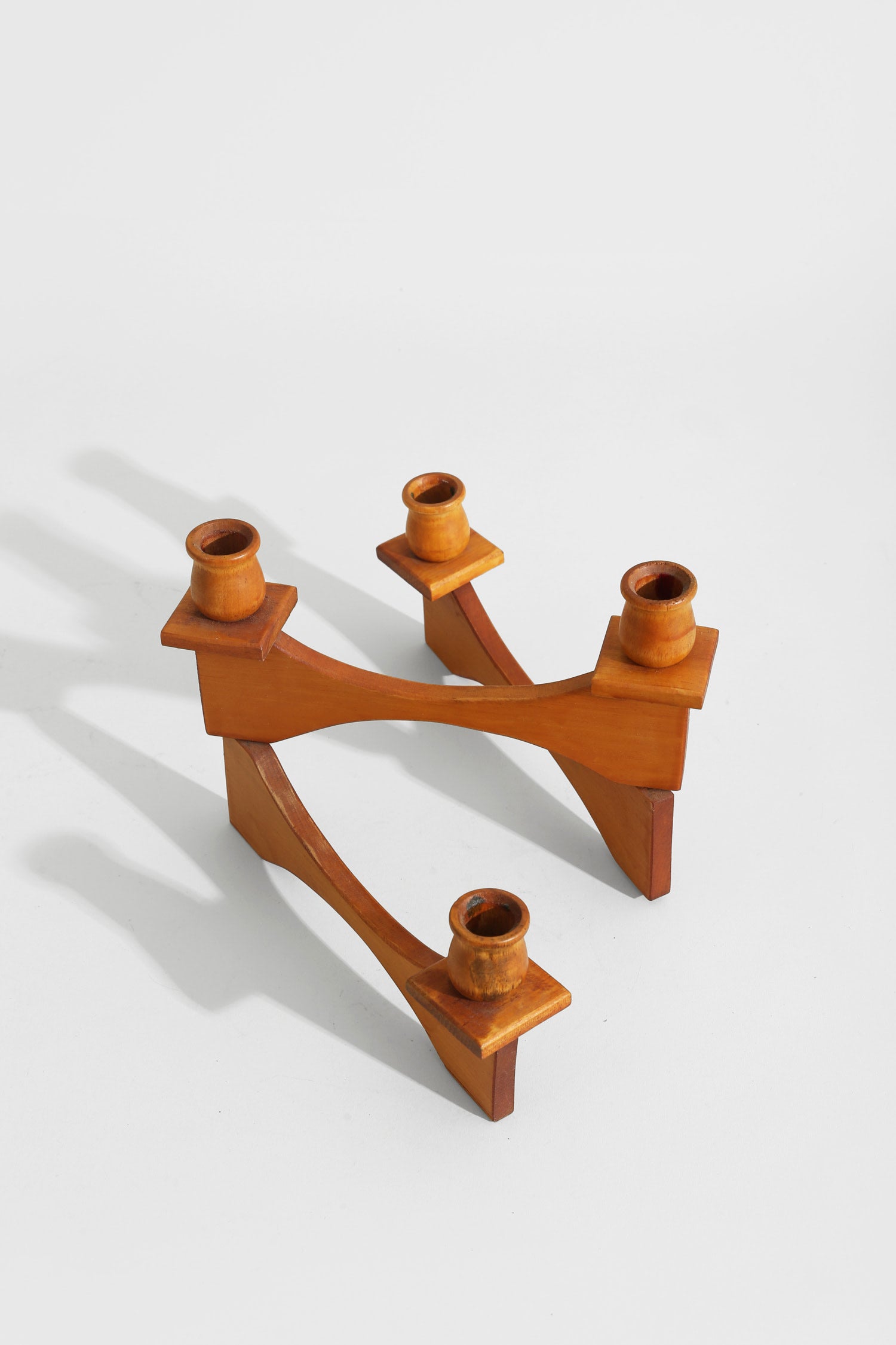 Expandable Wood Candelabra — angled view on white background